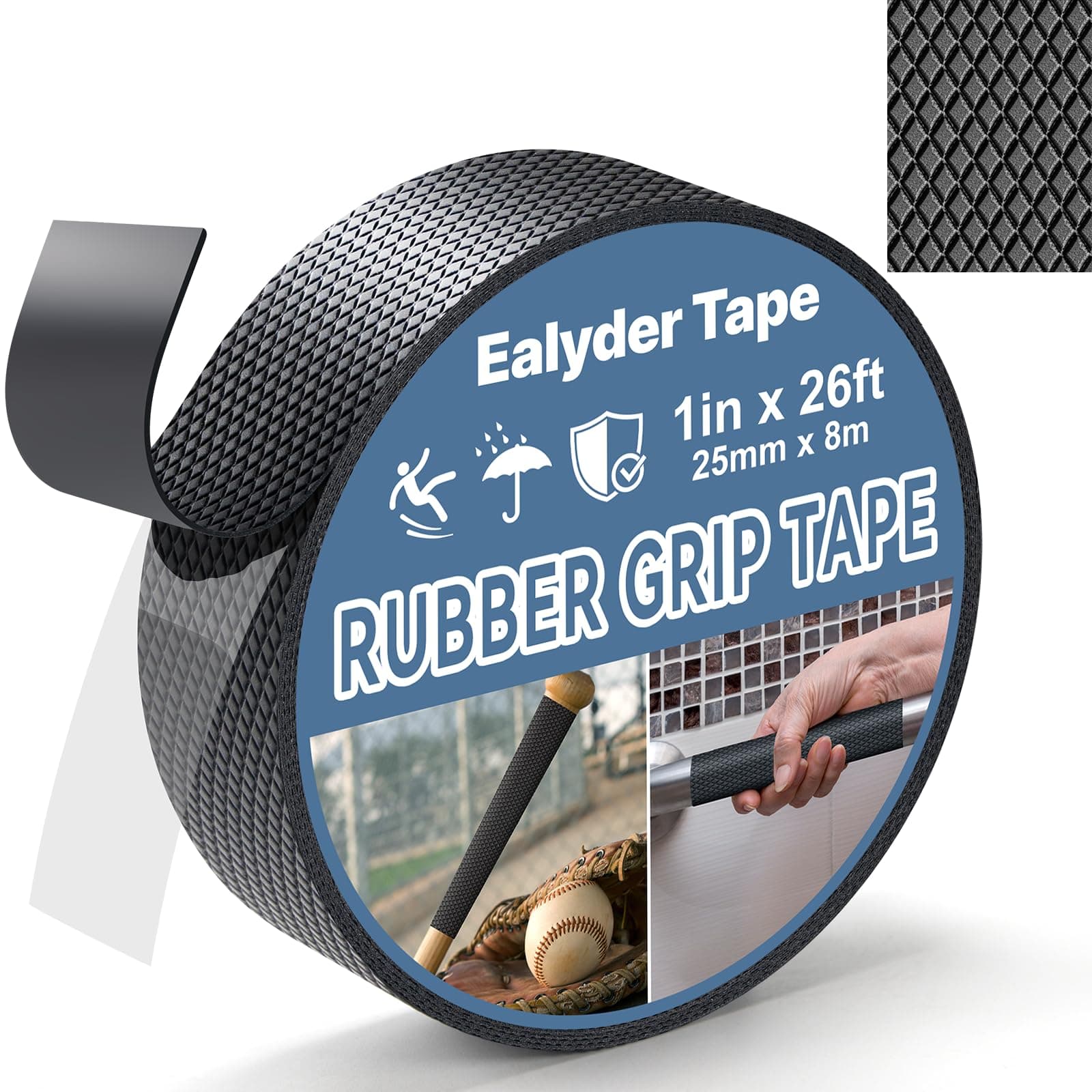 1" x 26FT Rubber Grip Tape Black Ultra-Thin Anti-Slip Tape for Handles