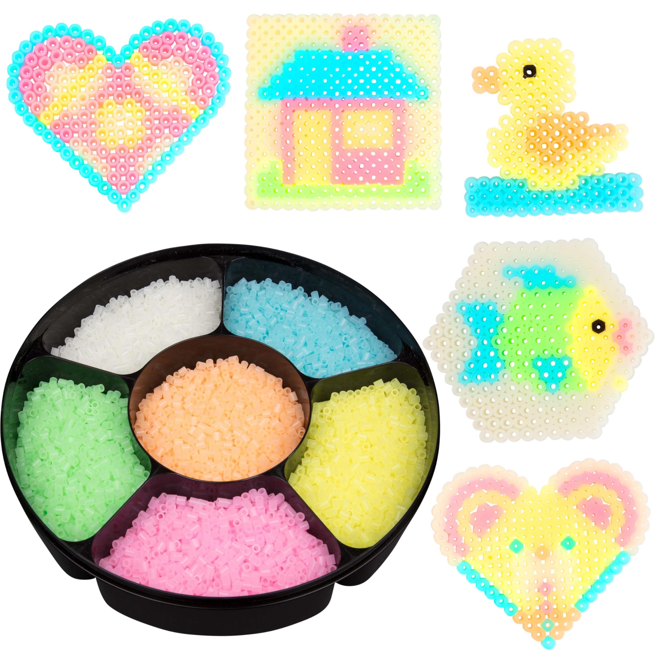 9,000 Glow in The Dark Fuse Beads Set (6 Unique Colors) in Case and Separated - Works with Perler Beads, Pixel Art Project