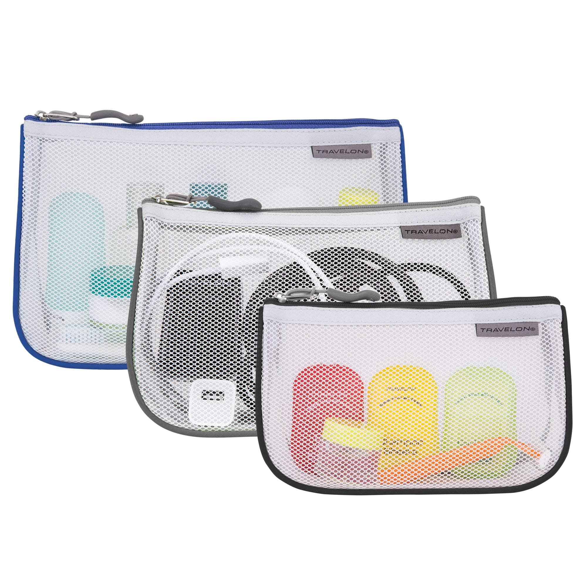 Travelon Set of 3 Assorted Piped Pouches, Multi, One Size, Travelon Set of 3 Assorted Piped Pouches