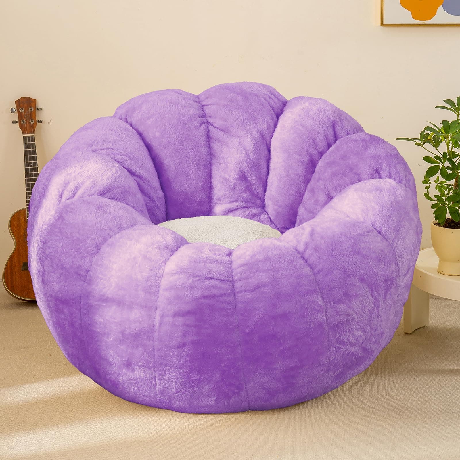 IEVENW Pumpkin Bean Bag Sofa Chair for Adult, Beanbag Couch with Filler for Reading and Relaxation, Comfy and Lazy Sofa for Dorm, Apartment, Living Room and Bedroom, Violet