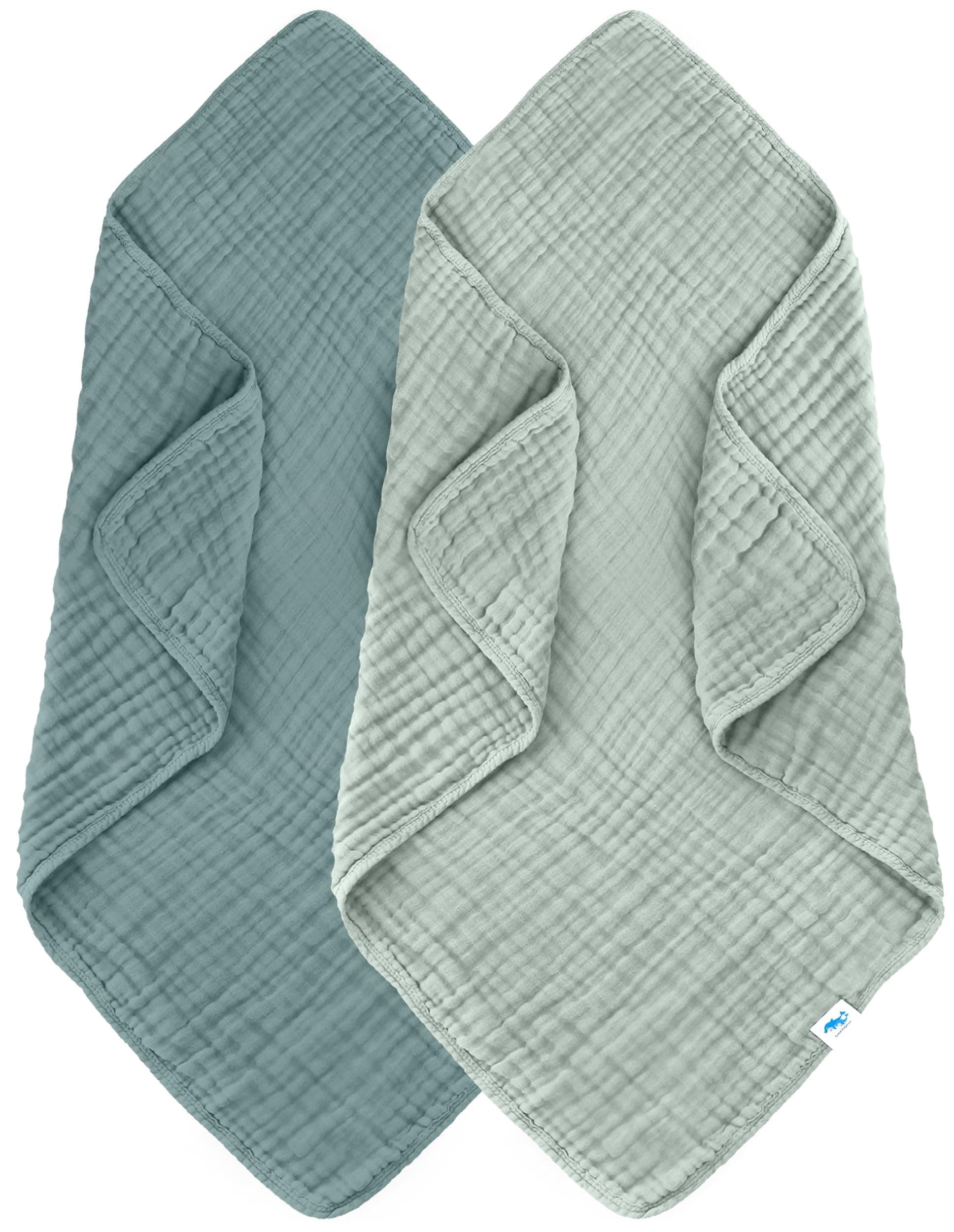 SWEET DOLPHIN Muslin Baby Bath Towels Blanket - 2 Pack 100% Cotton Towel for Babies, Infants, Toddlers - 40x40Inch - Highly Absorbent, Light Emerald
