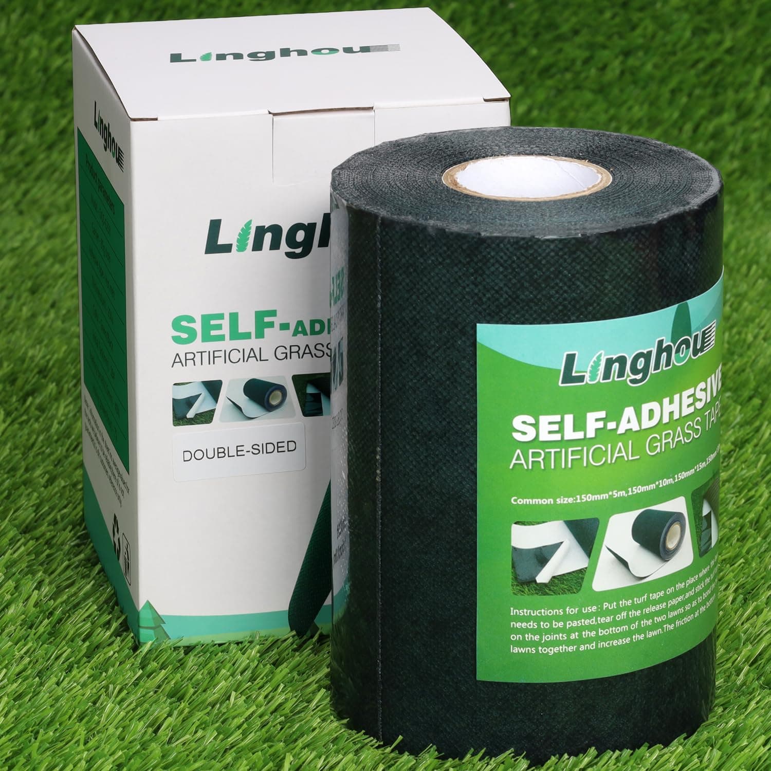 Linghou Double Sided Artificial Grass Turf Tape 6" x 16' for Hard Surfaces