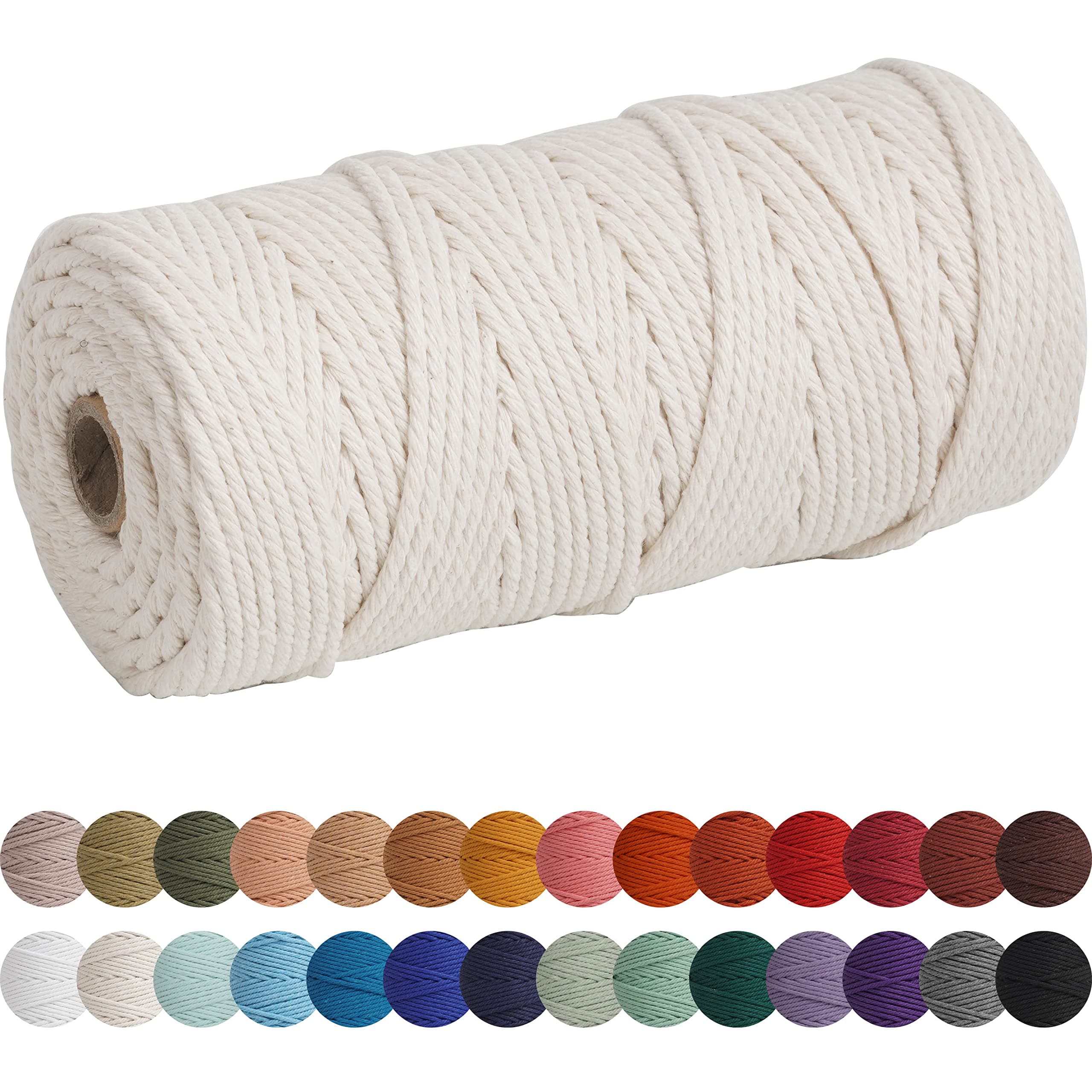 XKDOUS Beige Macrame Cord 3mm x 109yards, Colored, Cotton Rope Macrame Yarn