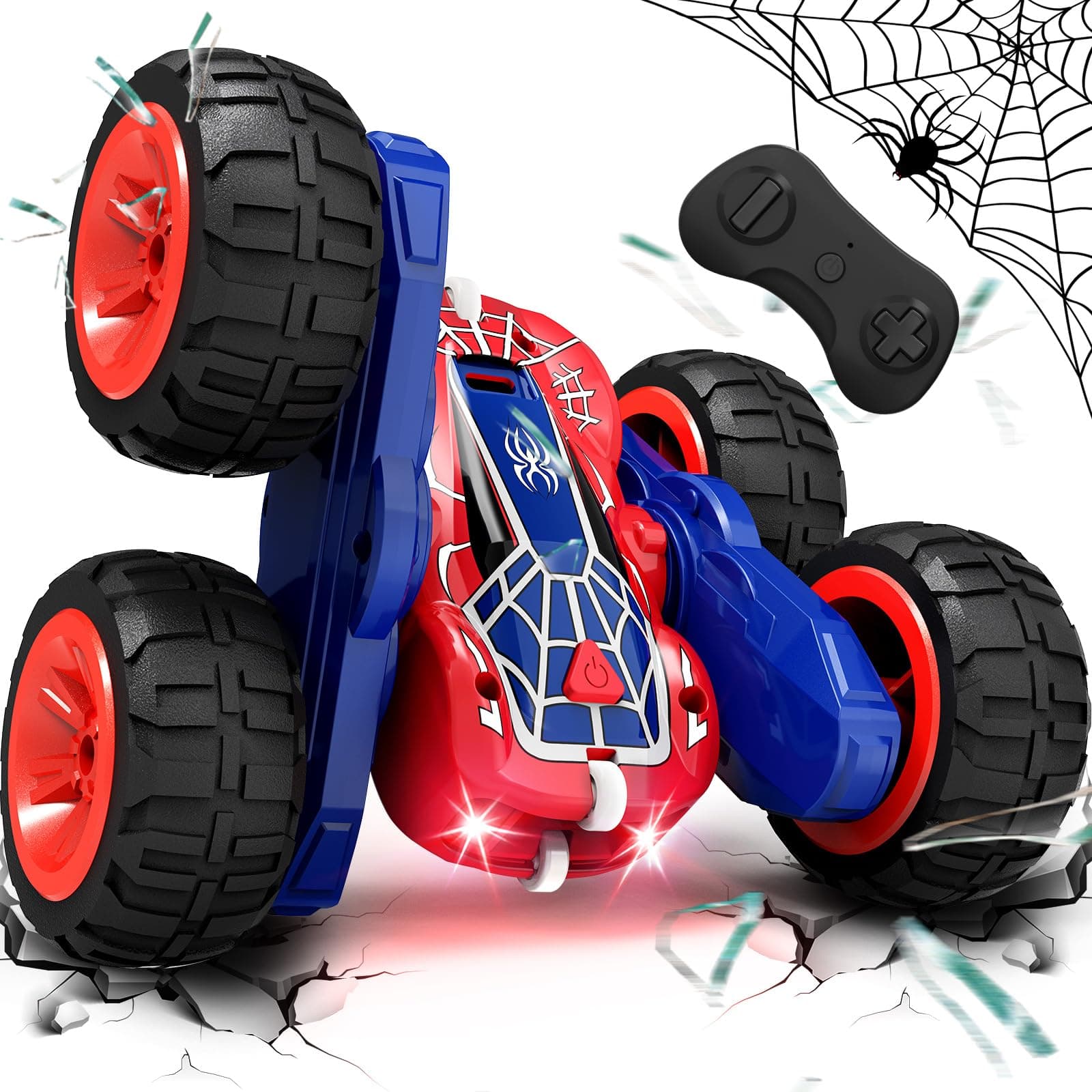 Tecnock Spider Remote Control Cars for Kids, 2.4GHz RC Car with Type-C Easy Charging, 4WD Double Sided 360° Rotates and Flips RC Stunt Car, Toys Gift for Boys and Girls