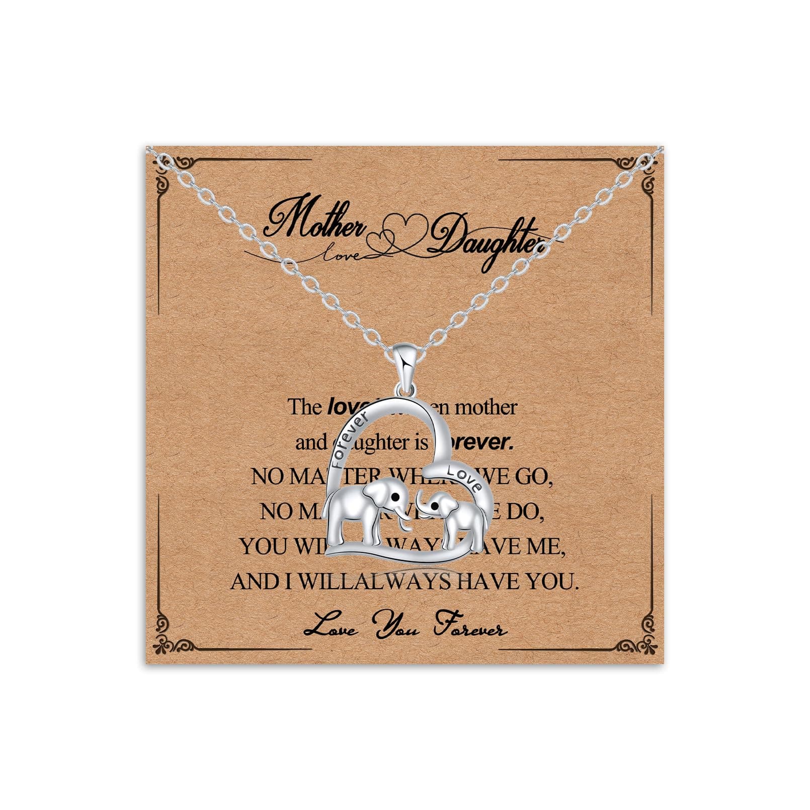 ilasif Mothers Day Gifts Silver Love Heart Elephant Necklace for Women Girls Mother and Daughter Necklace for Mum, Mum Birthday Gifts from Daughter, Mothers Day Jewelry for Her