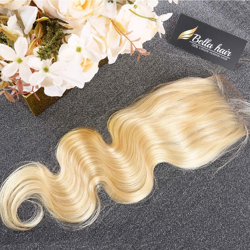 Bella Hair Blonde 613 Lace Closure Piece Body Wave 4x4 Free Part Remy Virgin Human Hair Closure (12 inch)