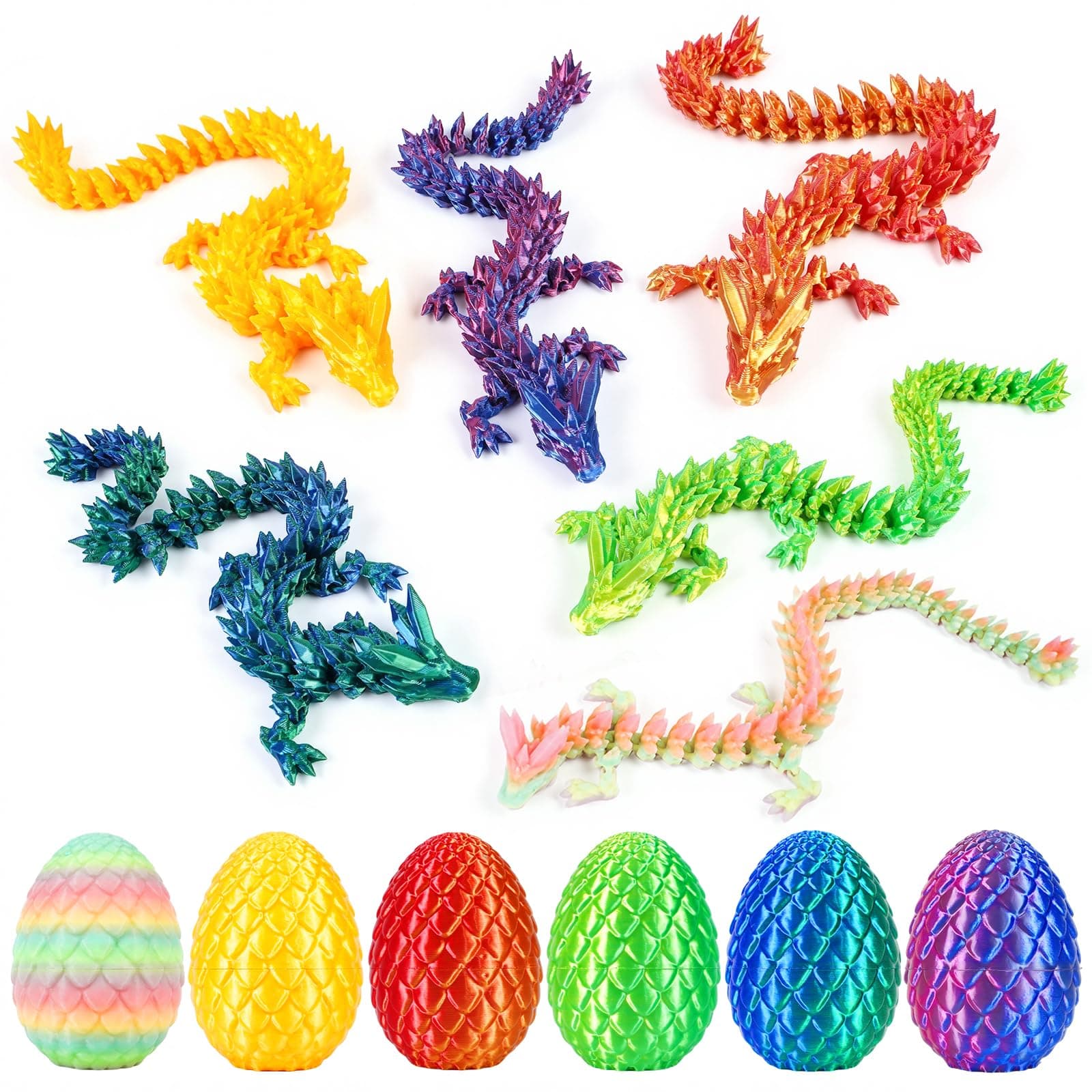 VivaNova 6 Large 3D Printed Dragon Eggs with Articulated 9-Inch Dragons