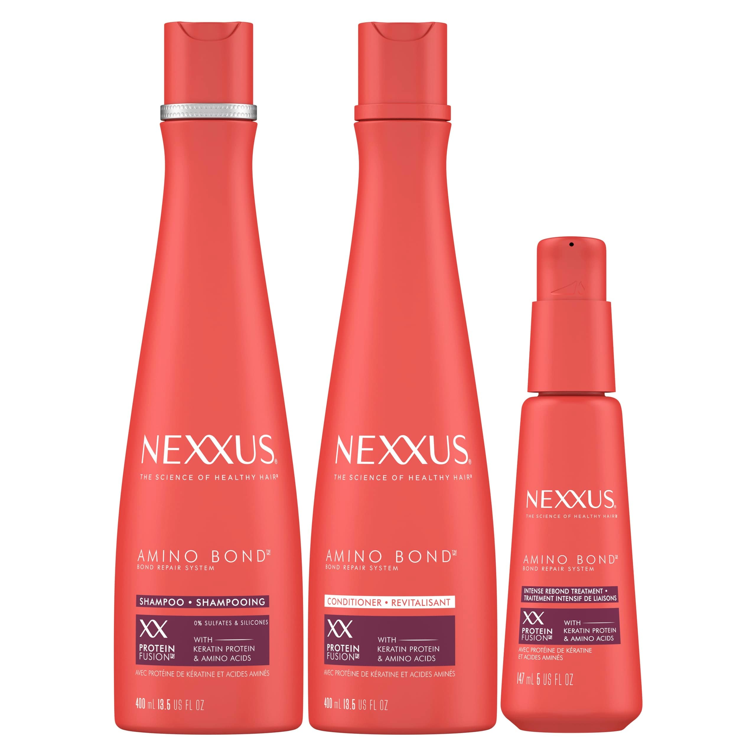 Nexxus Shampoo, Conditioner, & Rebond Treatment Amino Bond 3 for All Types of Damaged Hair with Amino Acids & Keratin Protein, Mixed Pack (Pack of 3)