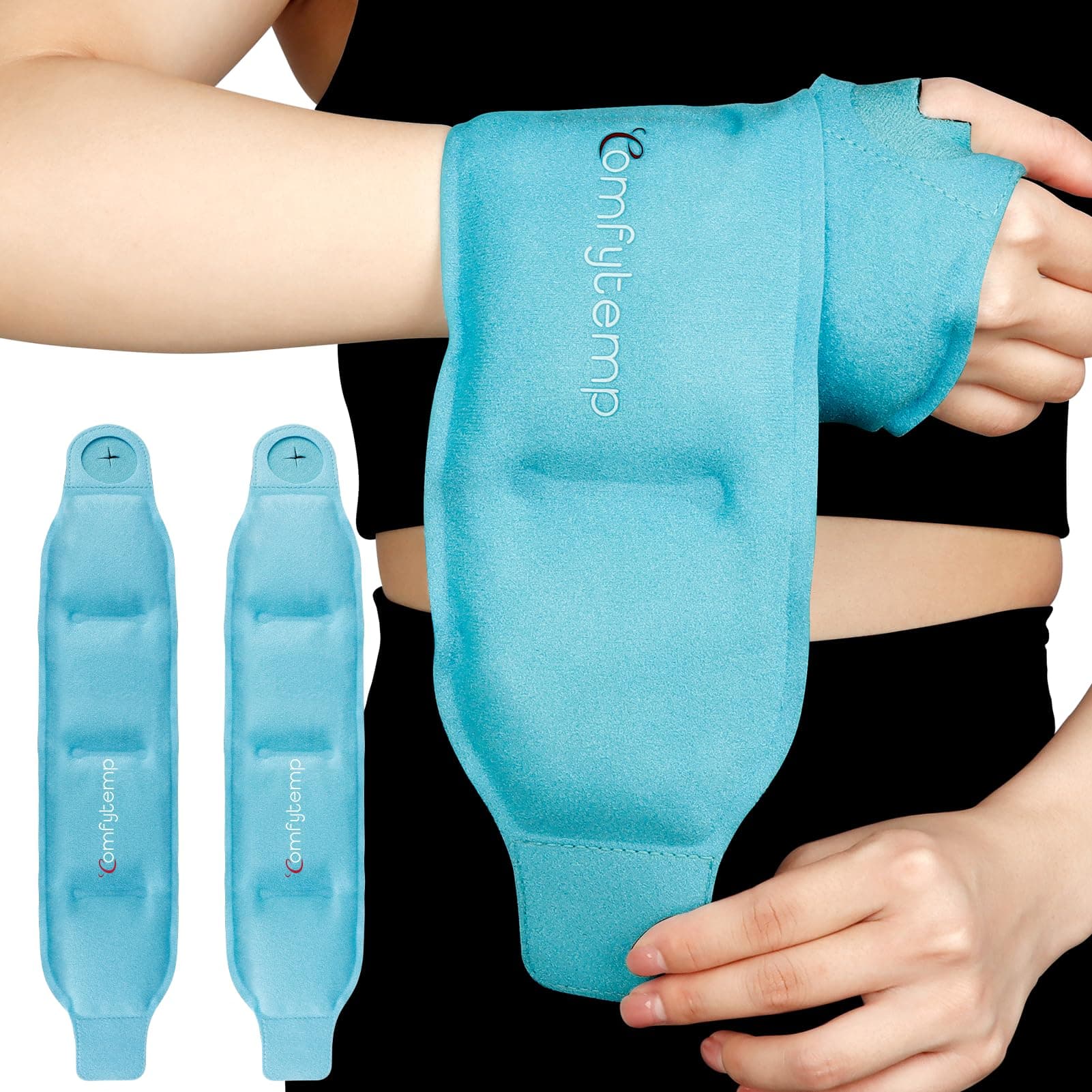 Comfytemp Wrist Ice Pack Wrap, 2 Reusable Gel Ice Packs for Hand Injuries