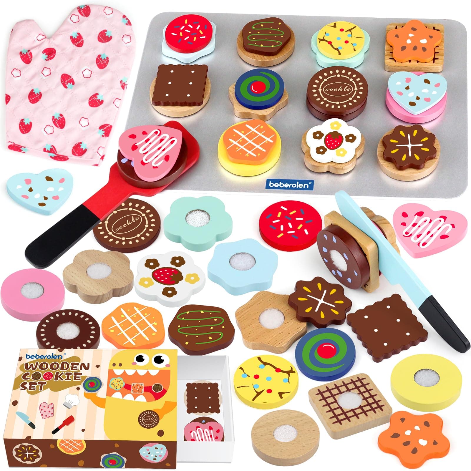 Wooden Cookie Play Food Set for Kids Kitchen Accessories Food Toys