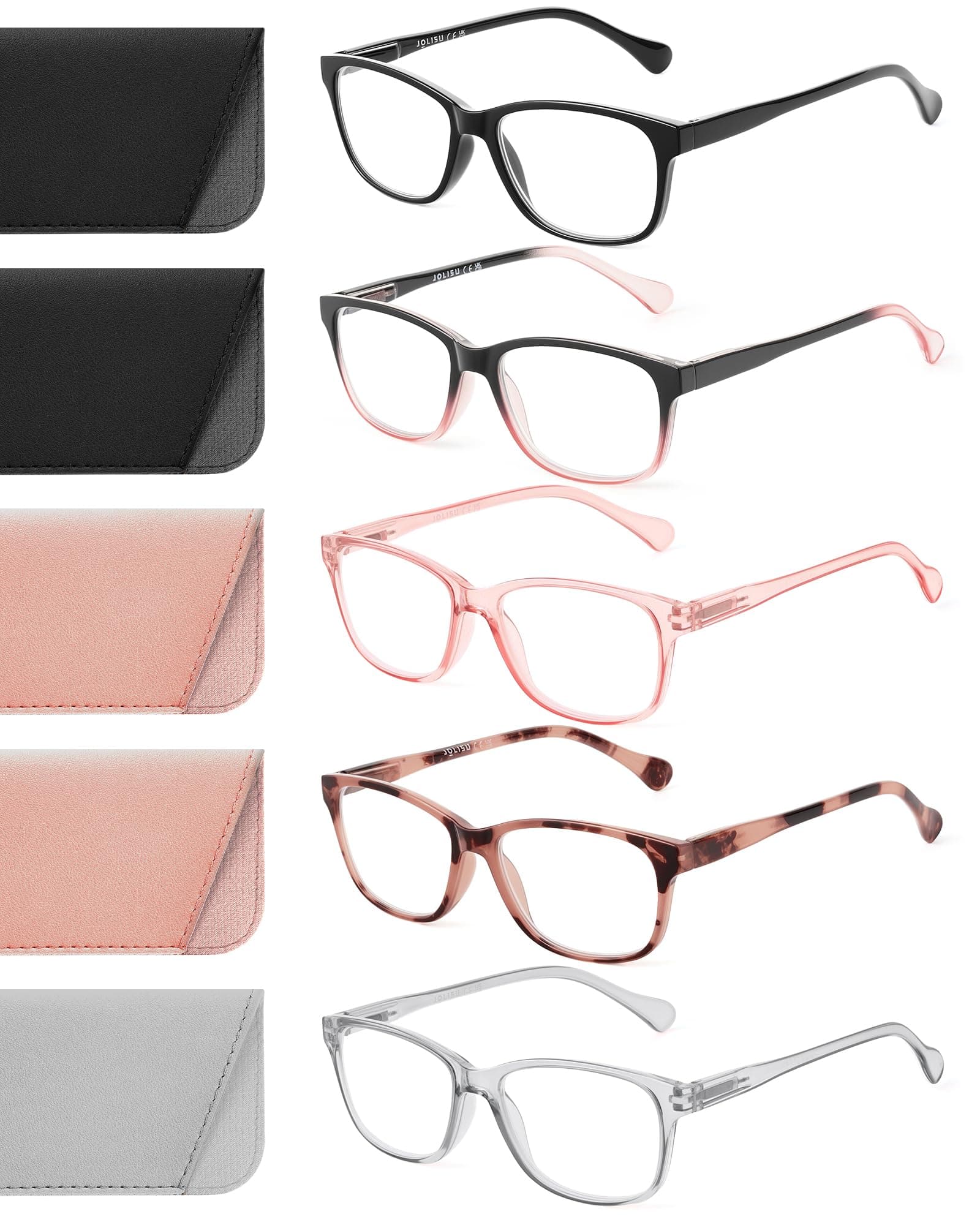 JOLISU 5 Pack Reading Glasses for Women- Blue Light Readers (2.75)
