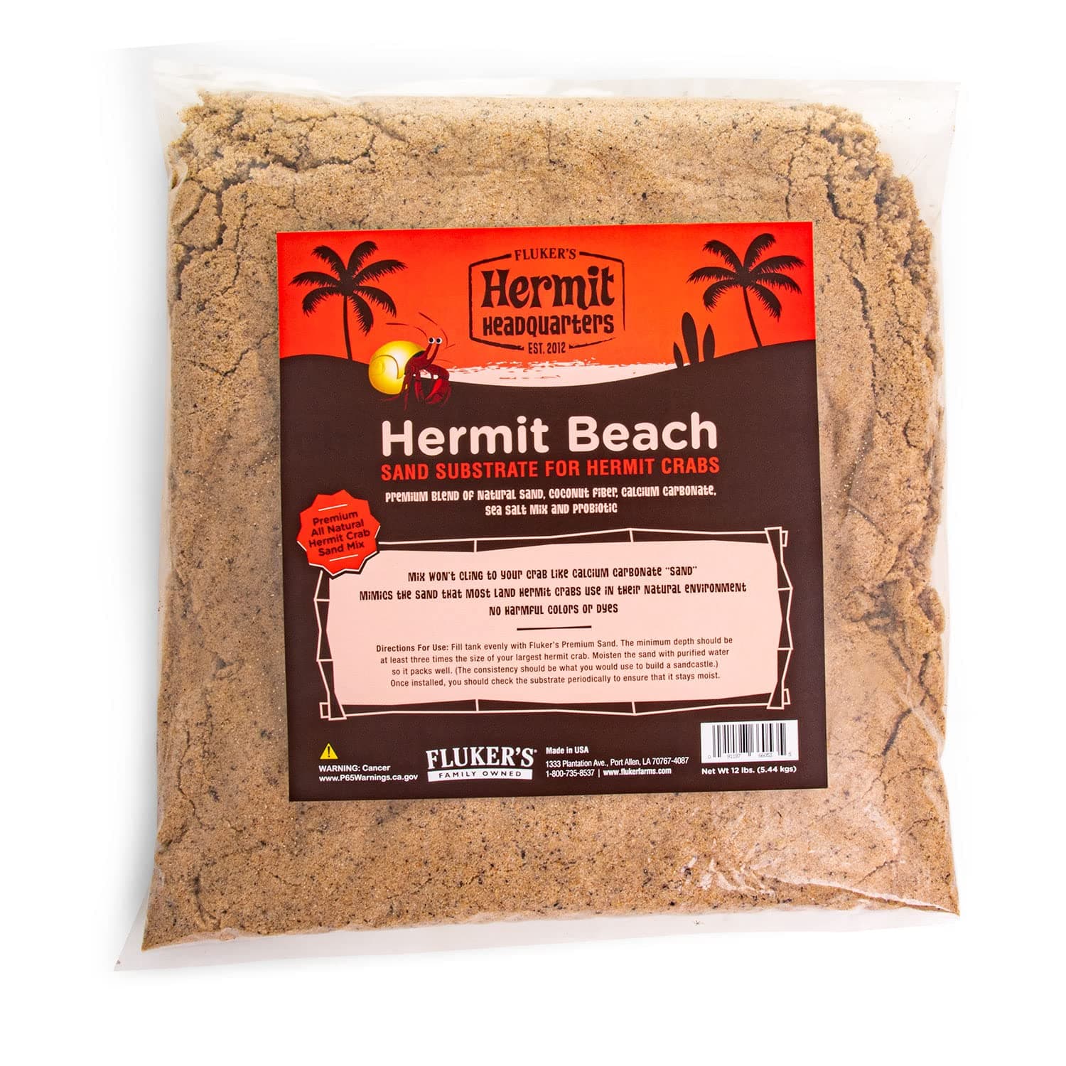 Fluker's All Natural Premium Hermit Crab Sand Substrate, Sand Mixture with Coconut Fiber, For Hermit Crab Tanks, 12 lbs.