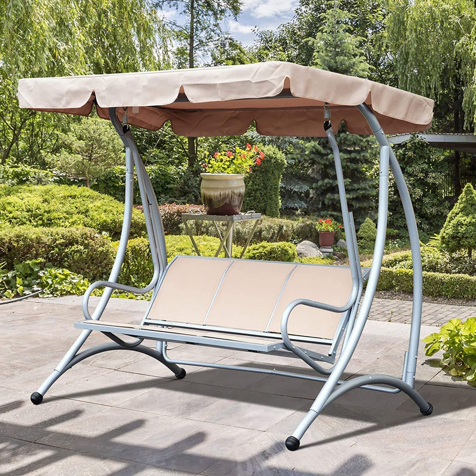 Yctze Waterproof AntiDust Swing Top Cover, Outdoor 3-Seater Canopy Replacement for Patio Porch Swings, Rainproof, Durable, with Tilt Feature (Beige)