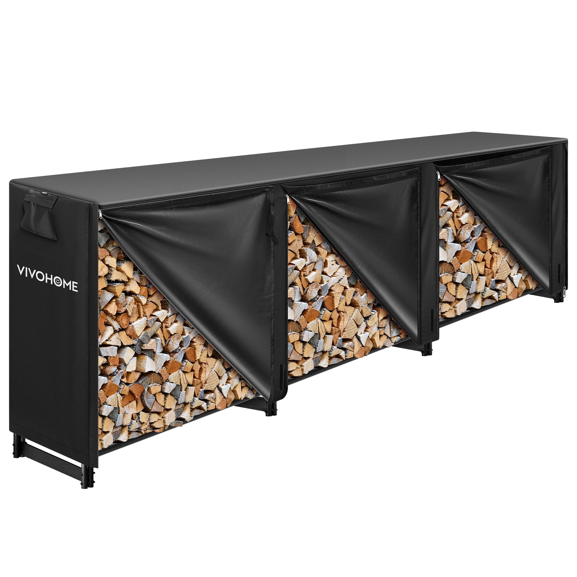 VIVOHOME 12 ft Heavy Duty Firewood Rack Outdoor with Cover, Black