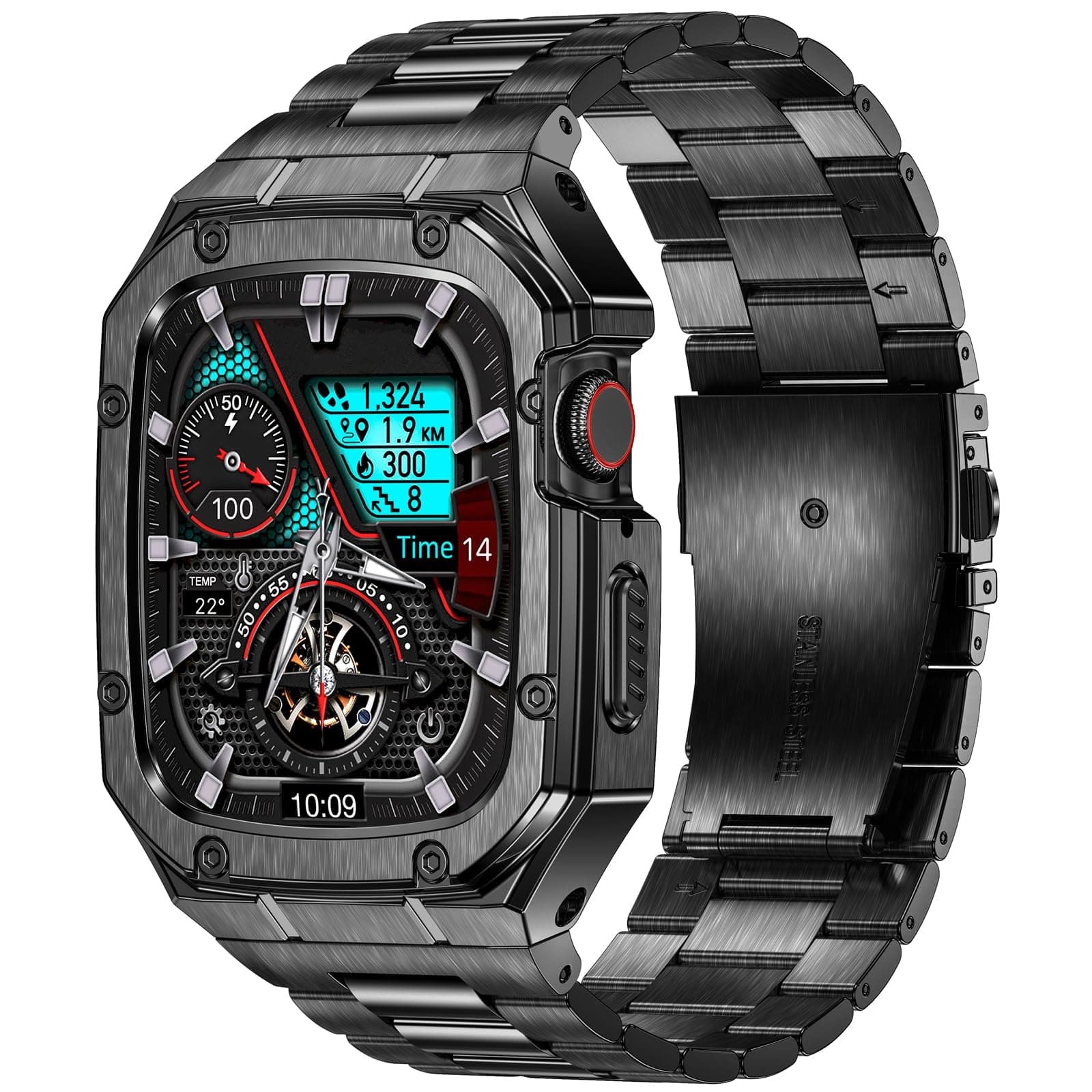 Stainless Steel Watch Band with Case Compatible with Apple Watch 44/42mm