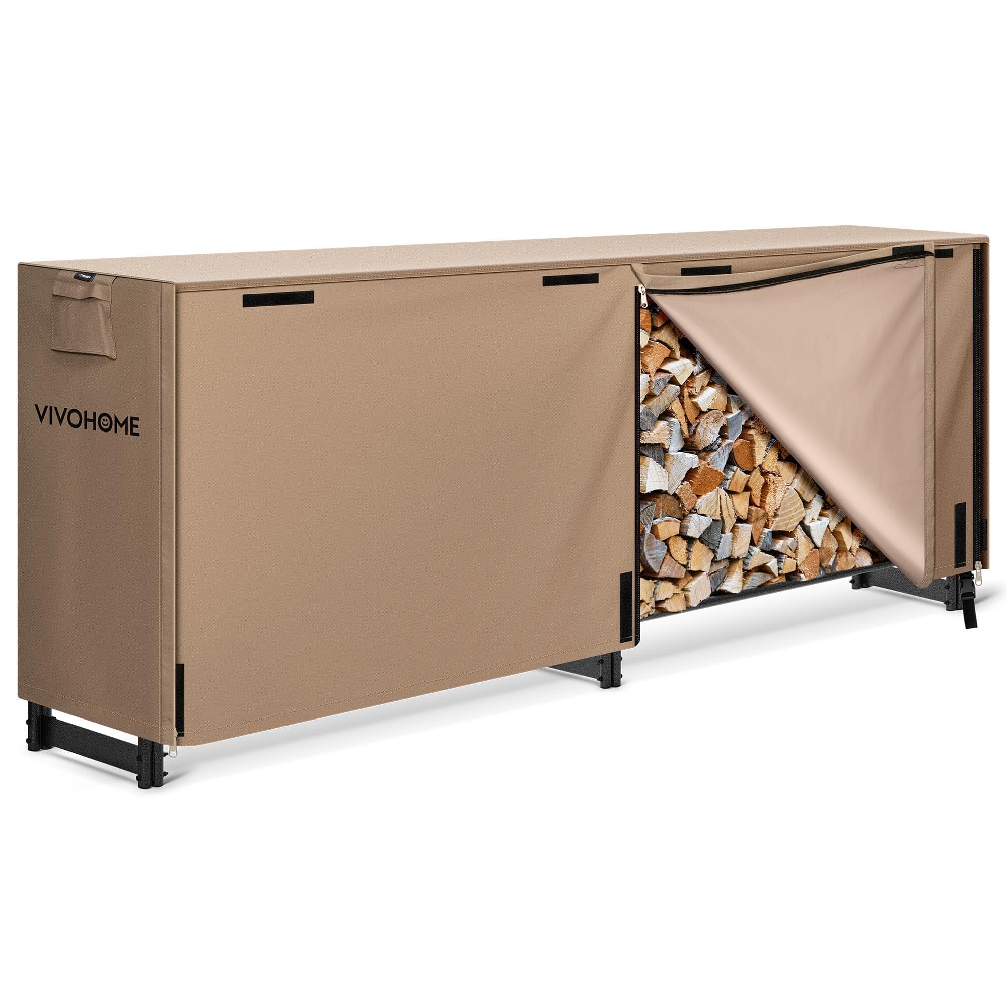 VIVOHOME 8 ft Heavy Duty Firewood Rack Outdoor with Cover, Brown