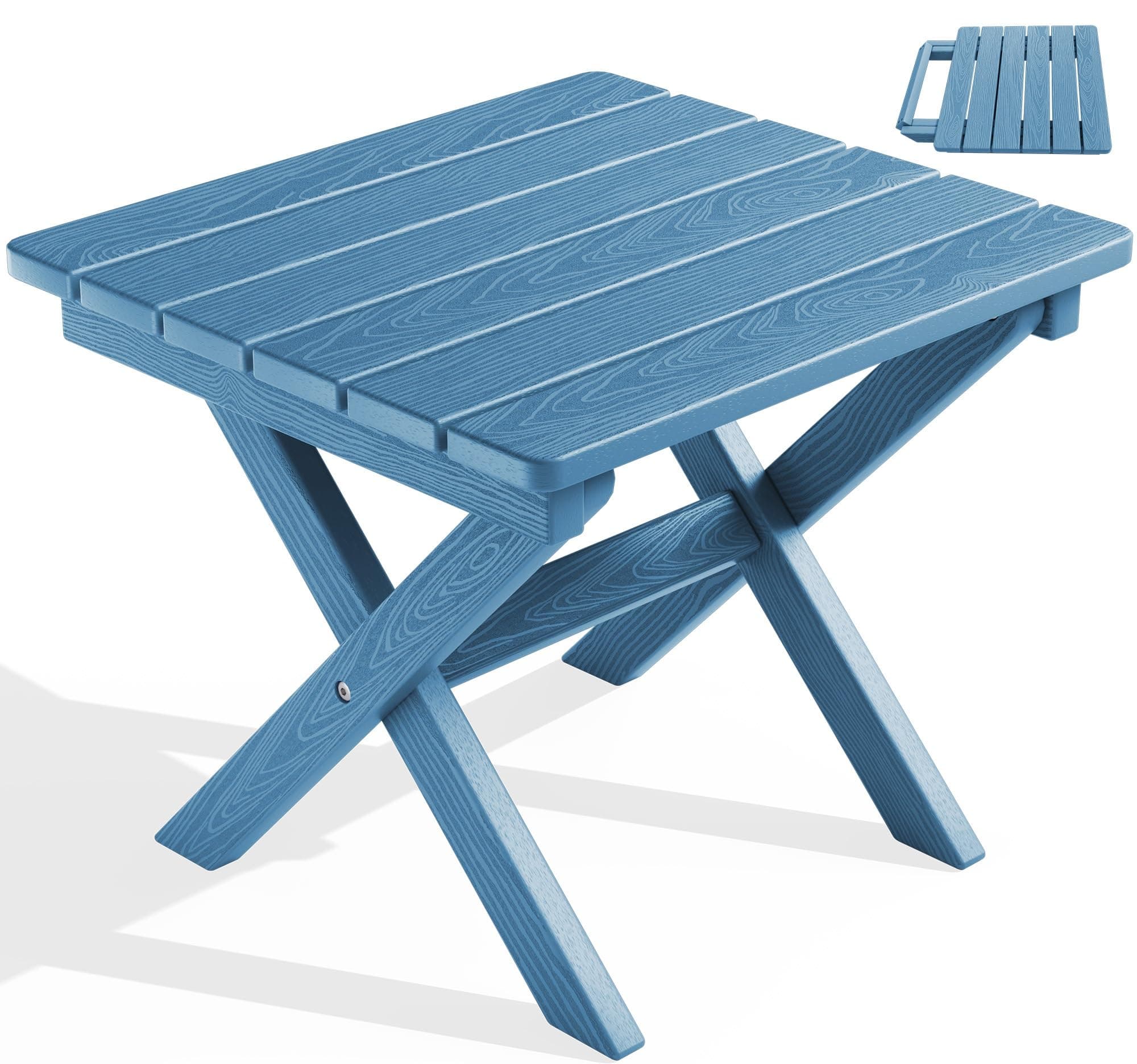 SERWALL Small Folding Side Table, HDPE Outdoor End Table, Navy