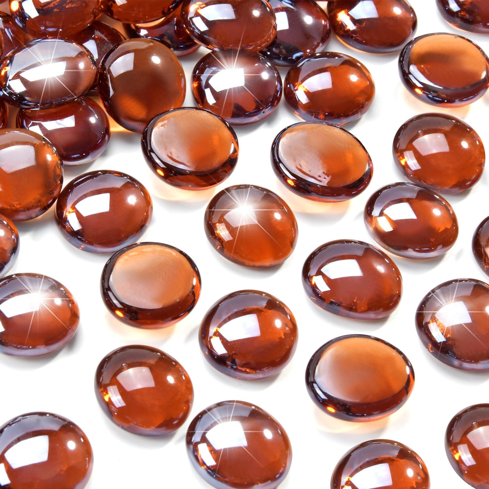 RUOJAS 10 Pounds Amber Fire Glass Beads 3/4 Inch Firepit Gems for Fire Pit Table, Fireplaces, Fire Bowl, Garden Landscaping & DIY Crafts