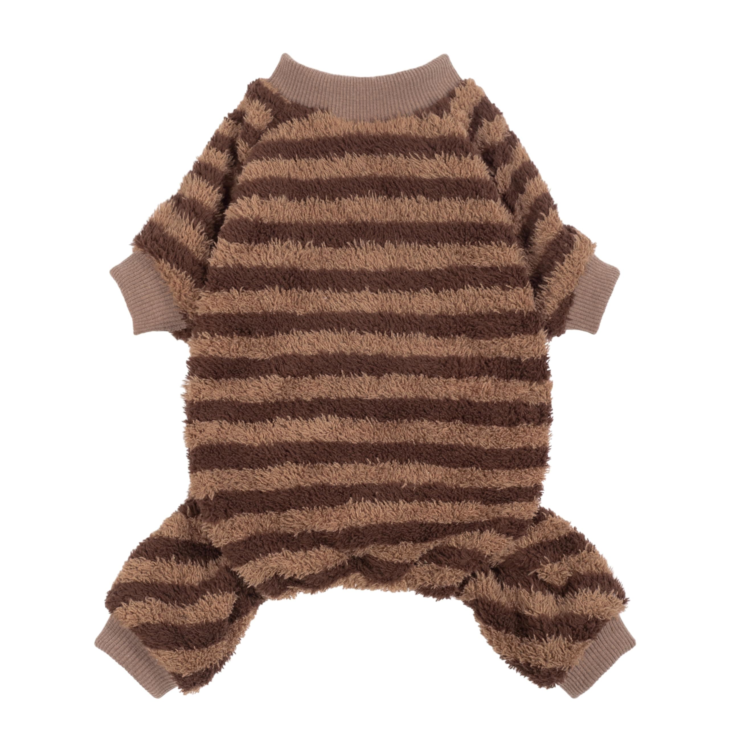 Fitwarm Fleece Striped Dog Pajamas, Dog Winter Clothes for Small Dogs Girl Boy, Velvet Dog Onesie, Soft Pet Jammies, Doggy Apparel, Brown, Tan, Medium