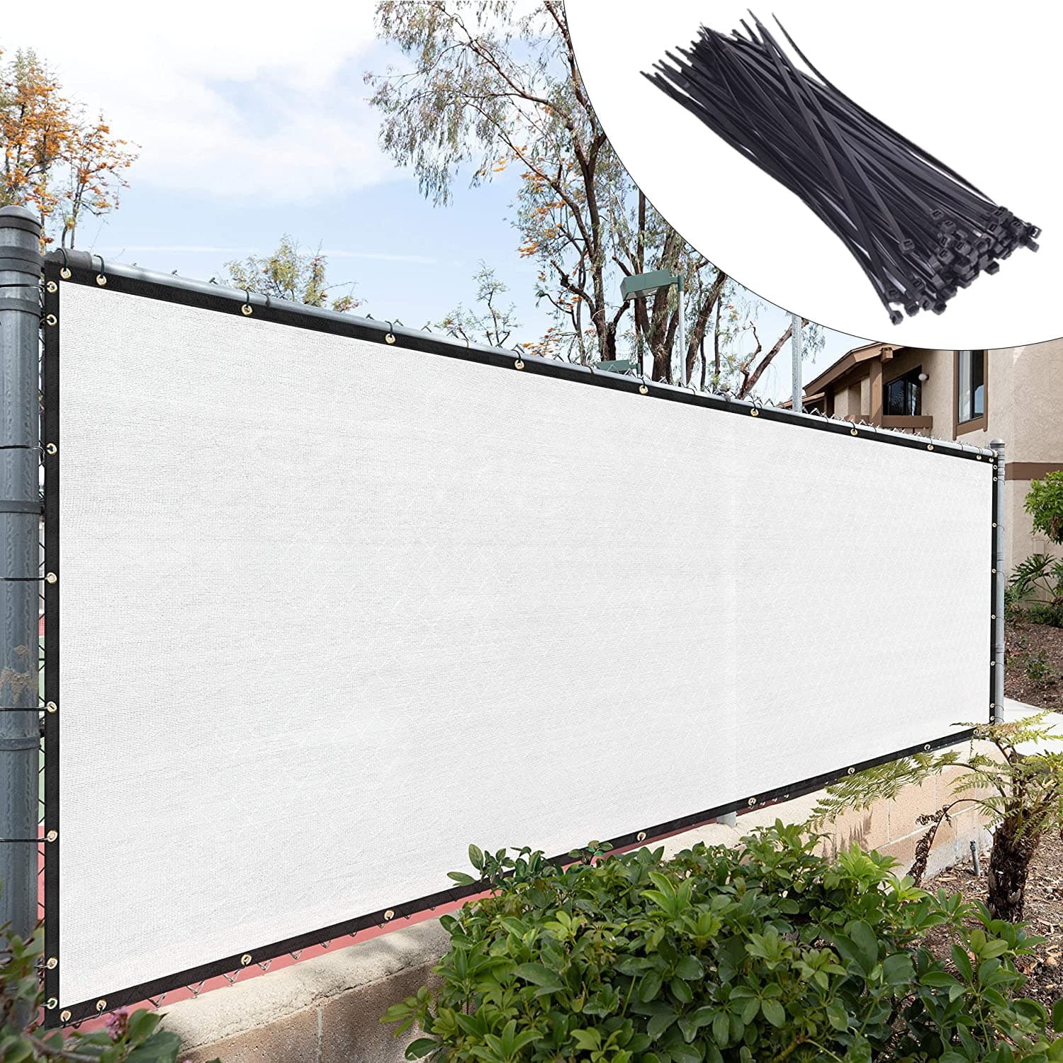Royal Shade Custom Size 8' x 6' White Fence Privacy Screen Windscreen Cover Netting Mesh Fabric Cloth - Cable Zip Ties Included (We Make Custom Size)