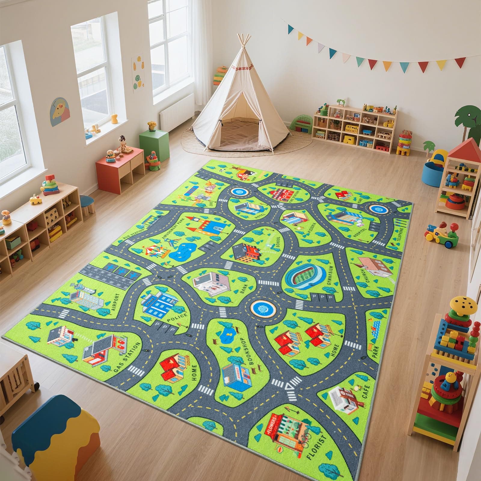 Merelax 7x10 Area Rug, Green Grey Area Rugs for Living Room