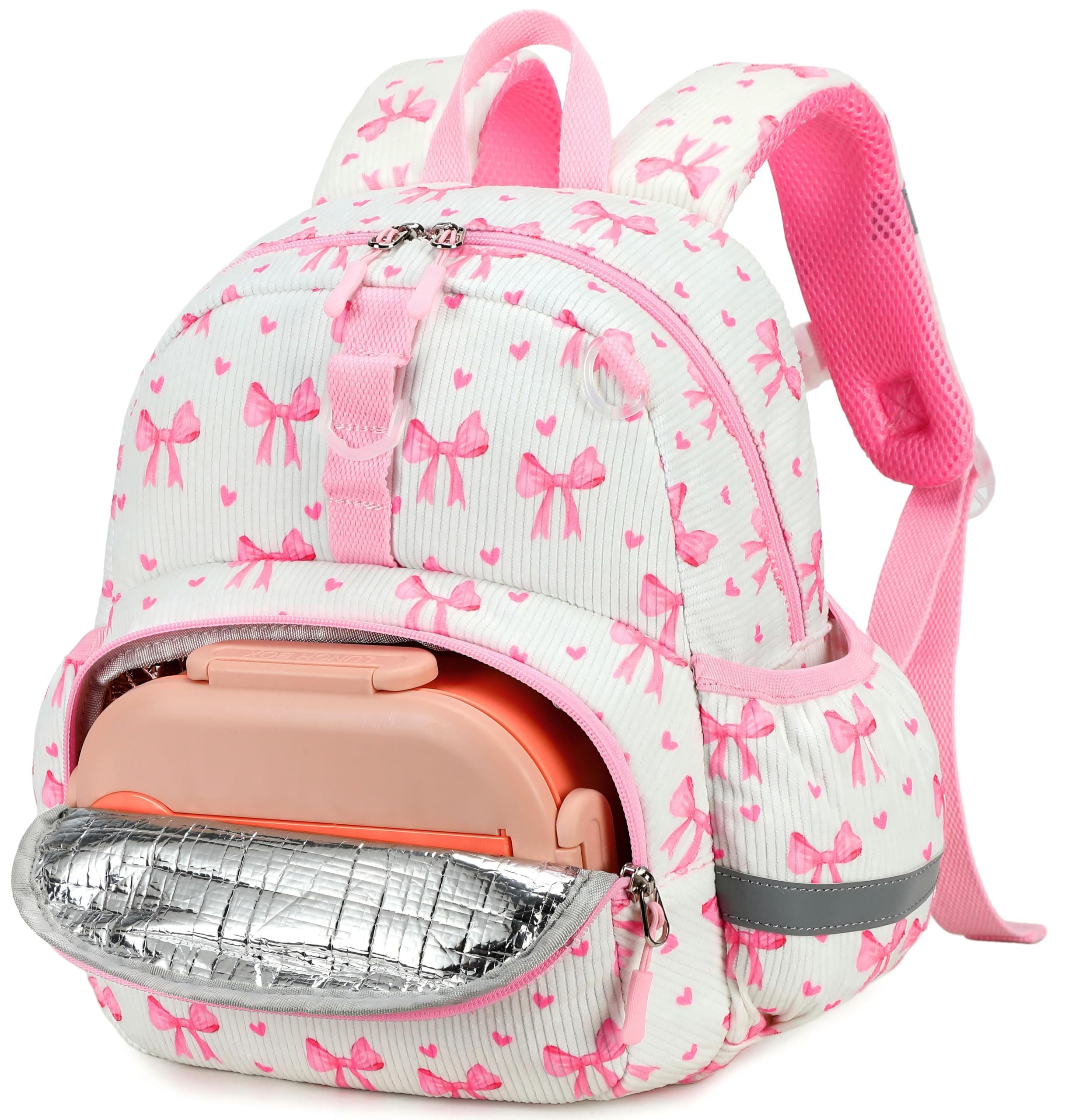 LOIDOU Kids Preschool Backpack for Boys, School Bag, Toddler Lightweight Water-Resistant Kindergarten, Beige-pink Bow 6, 12" NOT FIT A4 FOLDER