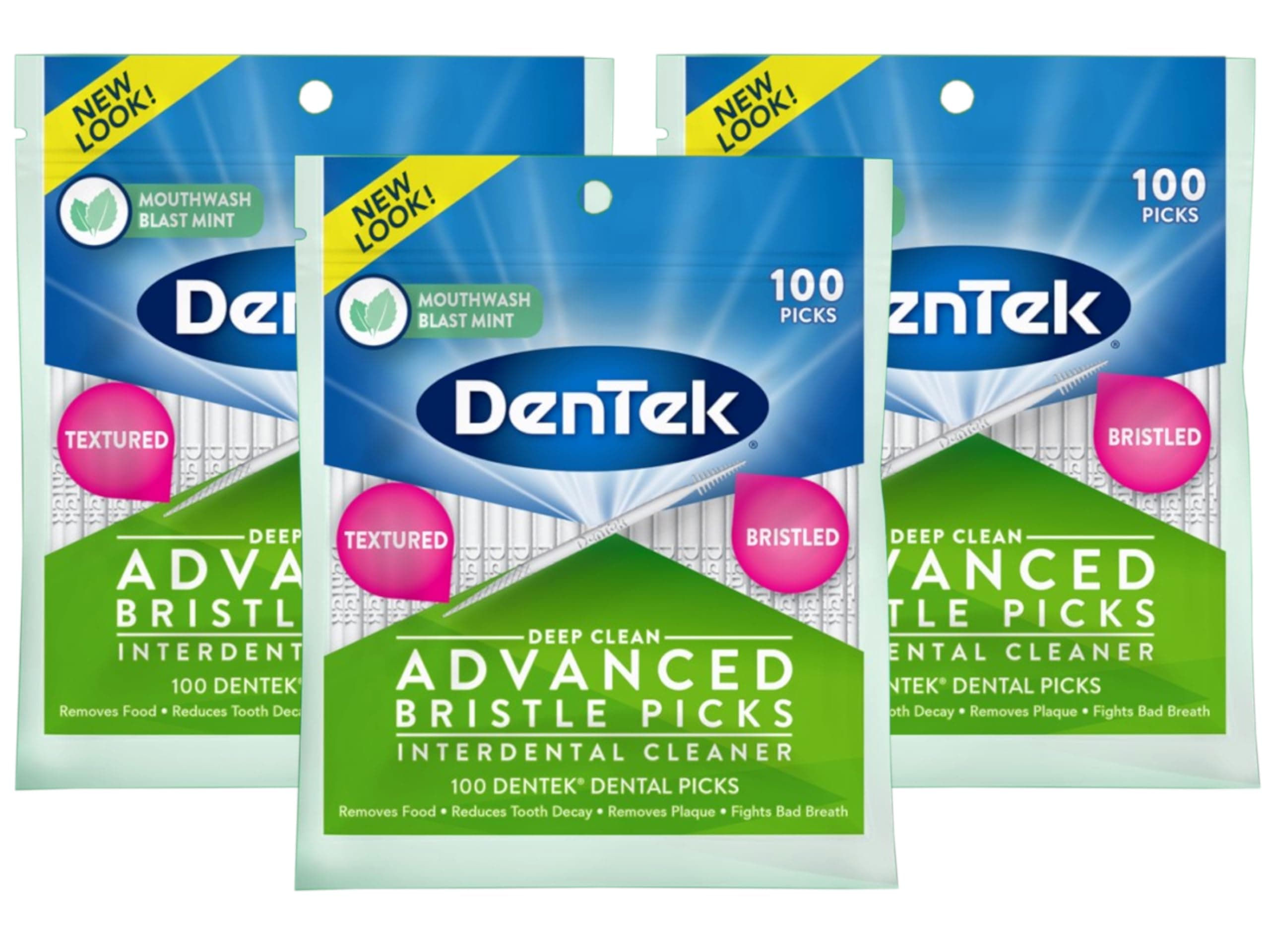 DenTek Deep Clean Bristle Picks, Removes Food & Plaque, 100 Count (Pack of 3)