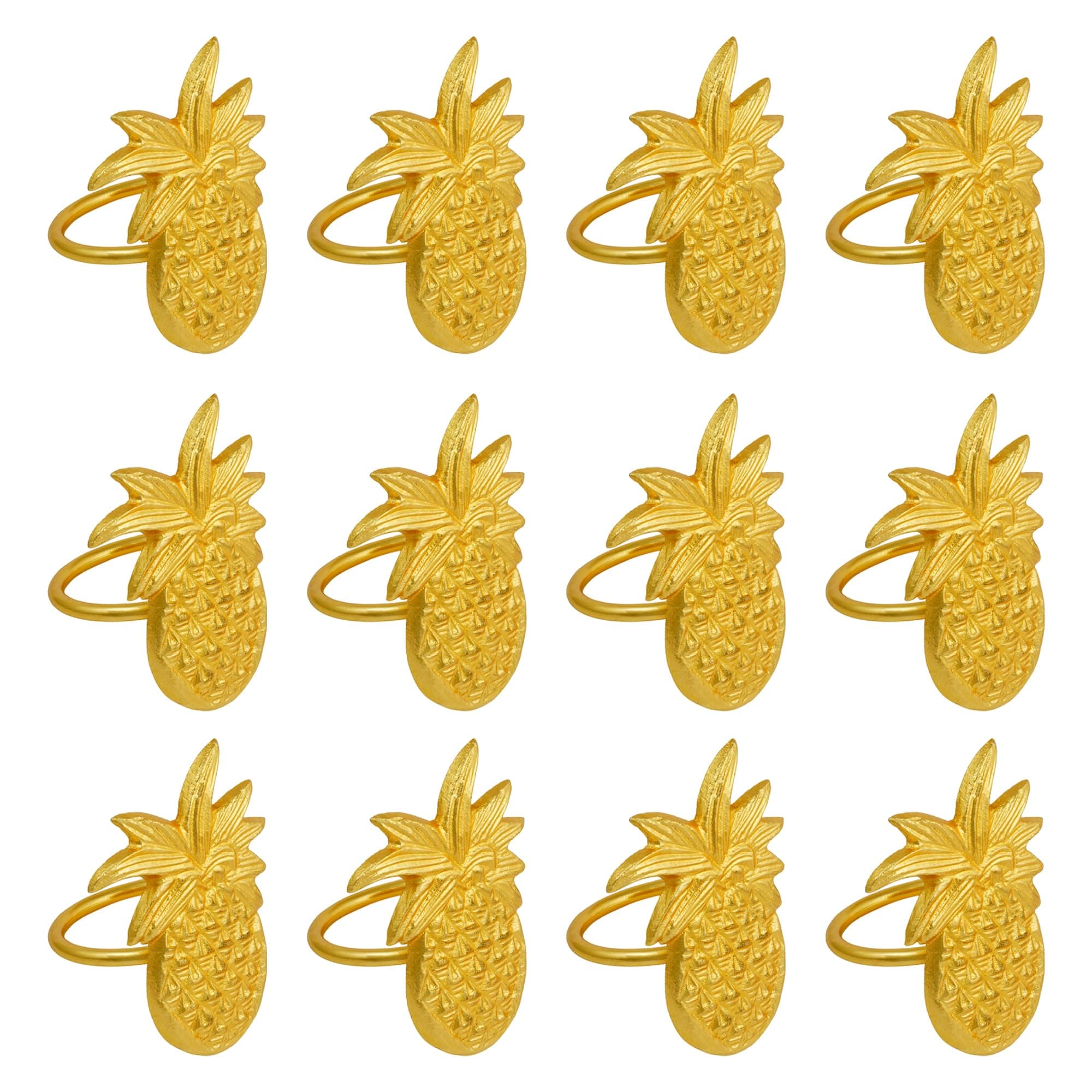 ITOS365 Pineapple Napkin Rings Set of 12, Gold Metal Napkin Ring Holders for Cloth Napkins, Decorative Table Setting Rings for Wedding, Dinner Party, Thanksgiving & Christmas