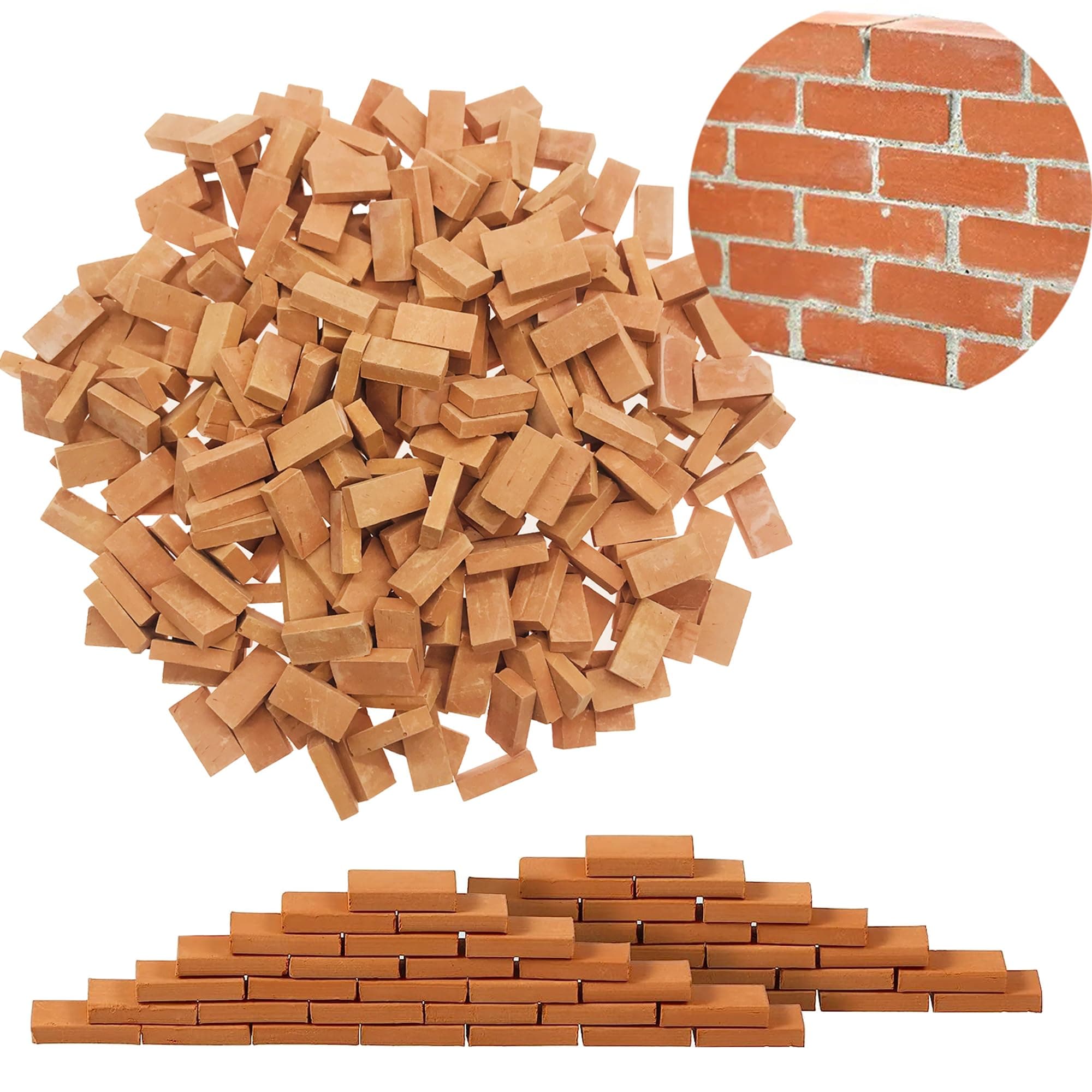 Woohome 150 PCS Mini Red Wall Bricks, 1:16 Mini Bricks Tiny Bricks with Scraper for Landscaping, Miniature Bricks Figurine Fake Bricks for Mini Garden Accessories