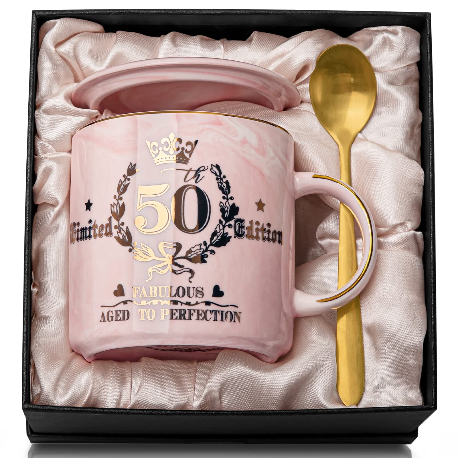 Biching 50th Birthday Gifts for Women, 14oz Gold Pattern Coffee Mug
