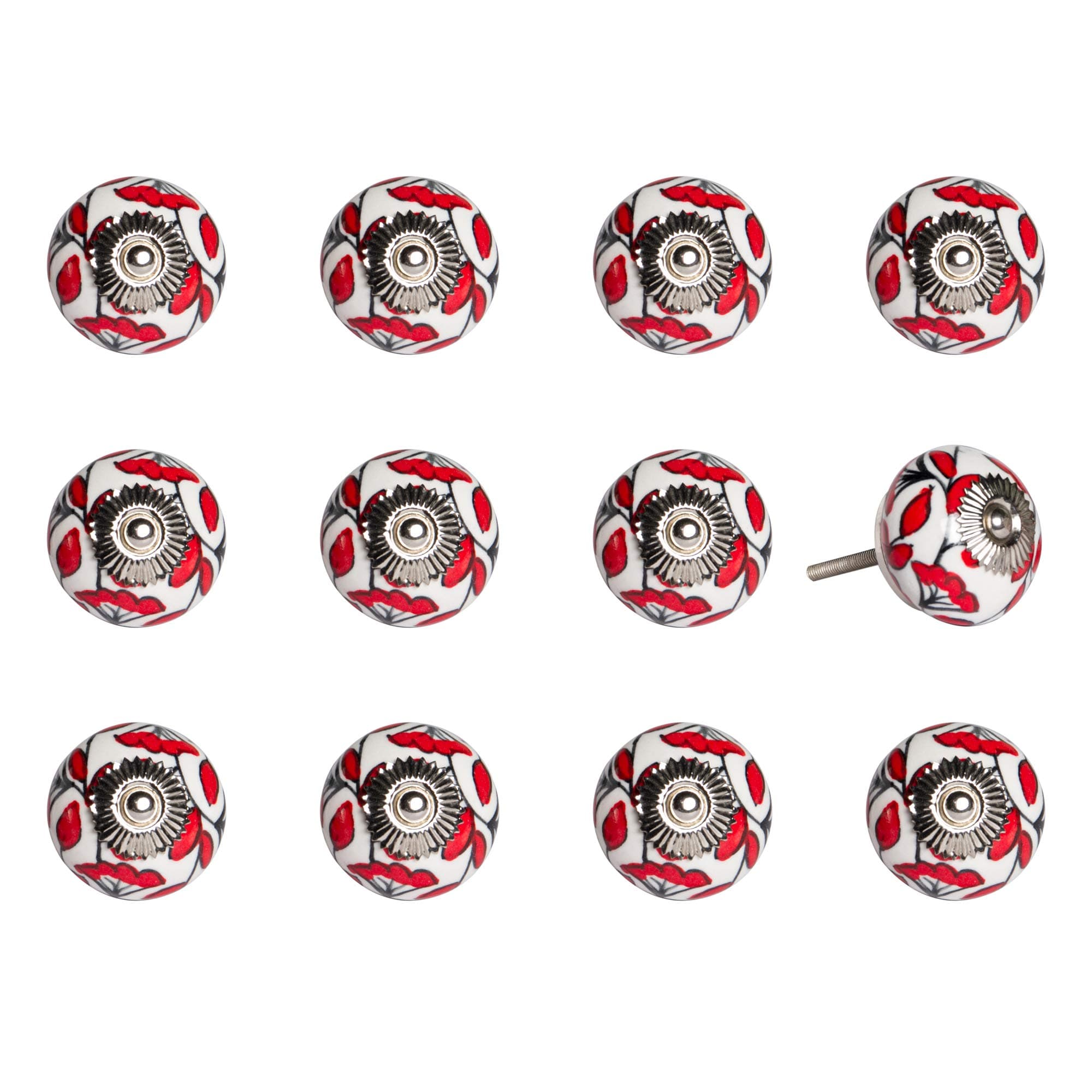 KNOB-IT Set of 12, Hand-Painted 1 to 1-1/2 inch Dia. Ceramic Door Knobs, Easy Installation for Doors, Drawers and Cabinets