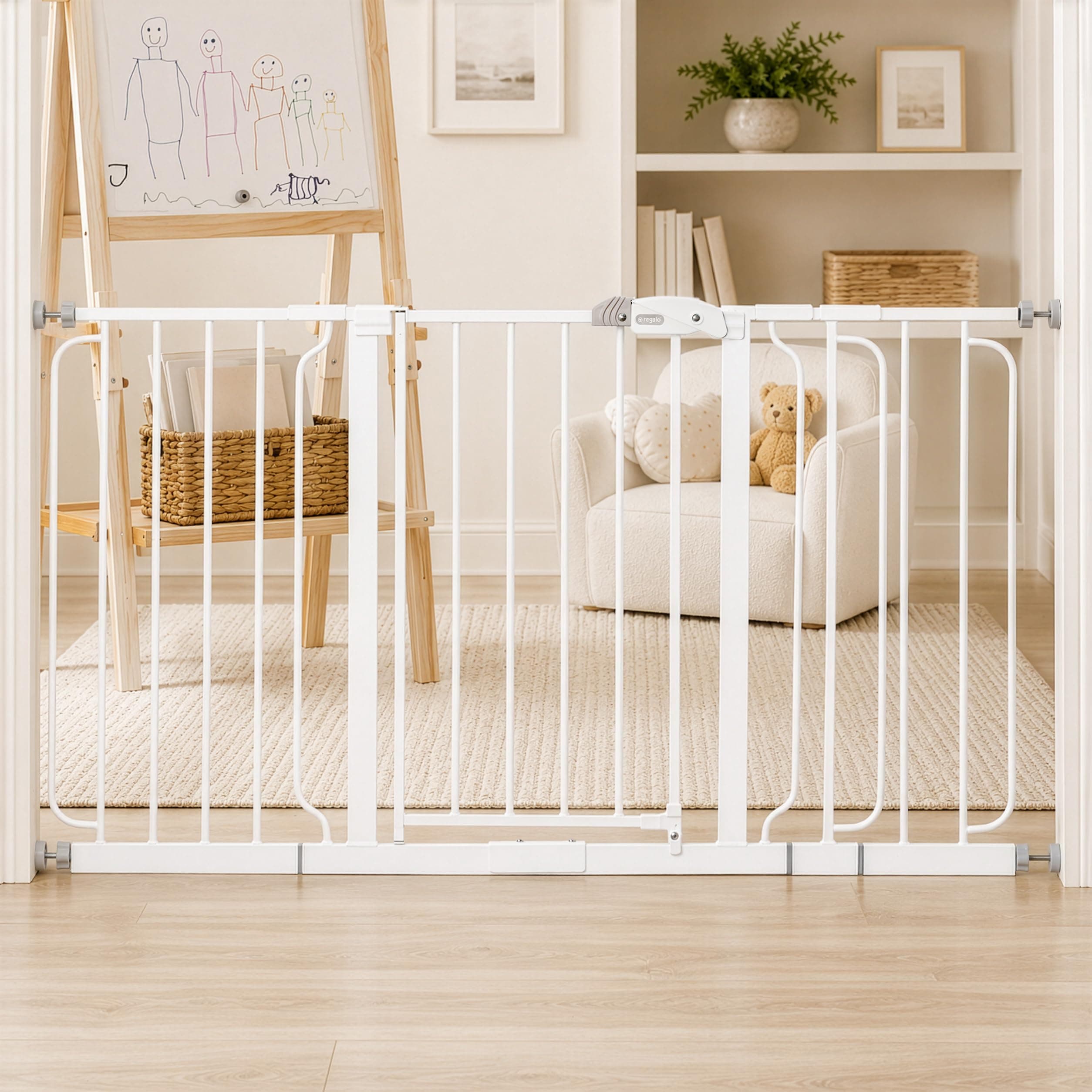 Regalo 56-Inch Extra WideSpan Walk Through Baby Gate, Bonus Kit, Includes 4-Inch, 8-Inch and 12-Inch Extension
