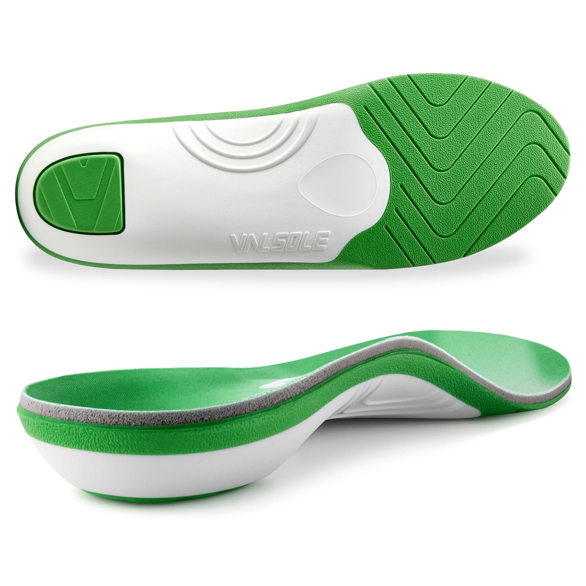 VALSOLE 250+ lbs Plantar Fasciitis High Arch Support Insole for Men Women,Heavy Duty Support Pain Relief Orthotics Insert,Relieve Flat Feet,High Arch,Foot Pain,Standing All Day Boot Work Shoe Insole (Green, MEN 4-4 1/2 | WOMEN 6-6 1/2--(236mm))