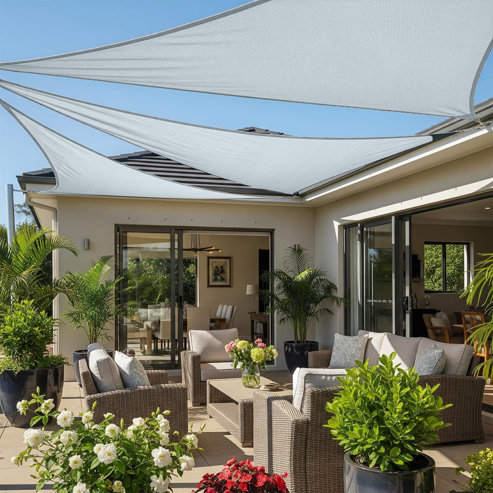 Cool Area Sun Shade Sail for Patio, Triangle 10x10x10ft, Silver Grey