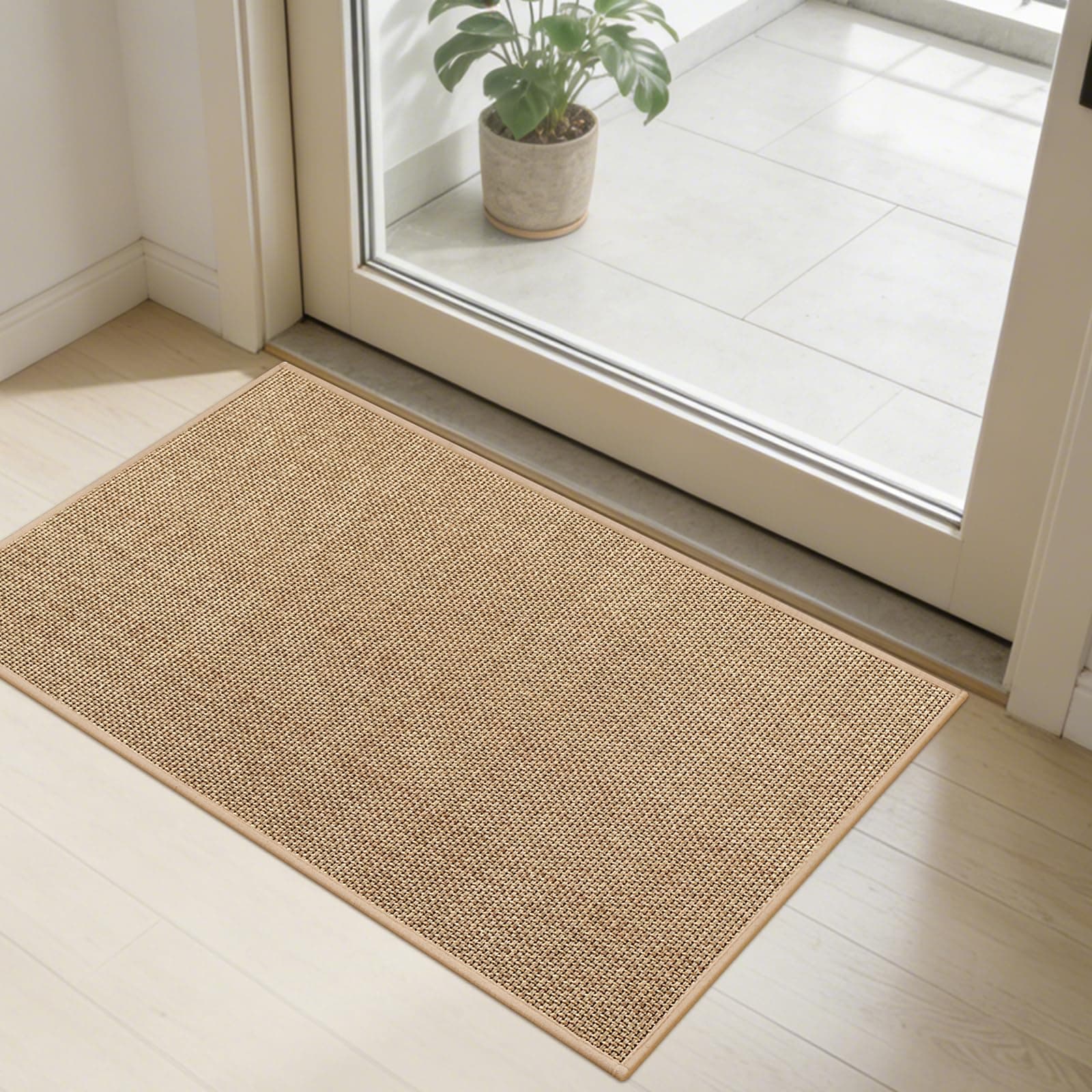 SMILOOL Front Door Mat Indoor Entrance, 20" x 32" Non-Slip Inside Door Mats for Entryway, Dirt Resistant and Absorbent Entry Rug, Low Profile Entry Way Rugs, Washable Doormat for Patio, Porch, Beige