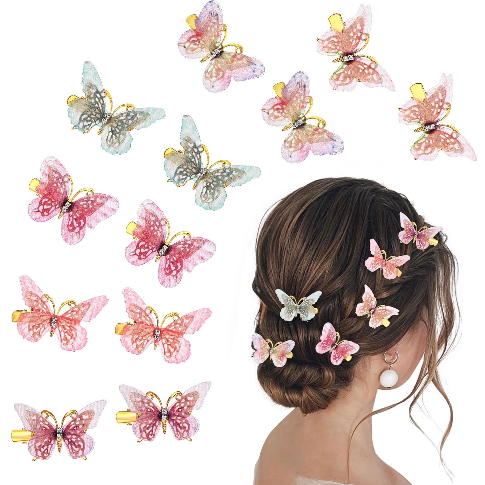 Nogeqi 12Pcs Butterfly Hair Clips for Girls, Cute Kawaii Hair Clips, Colorful Butterfly Clips for Girls, Small Mini Butterfly Hair Accessories Perfect for Teens and Women