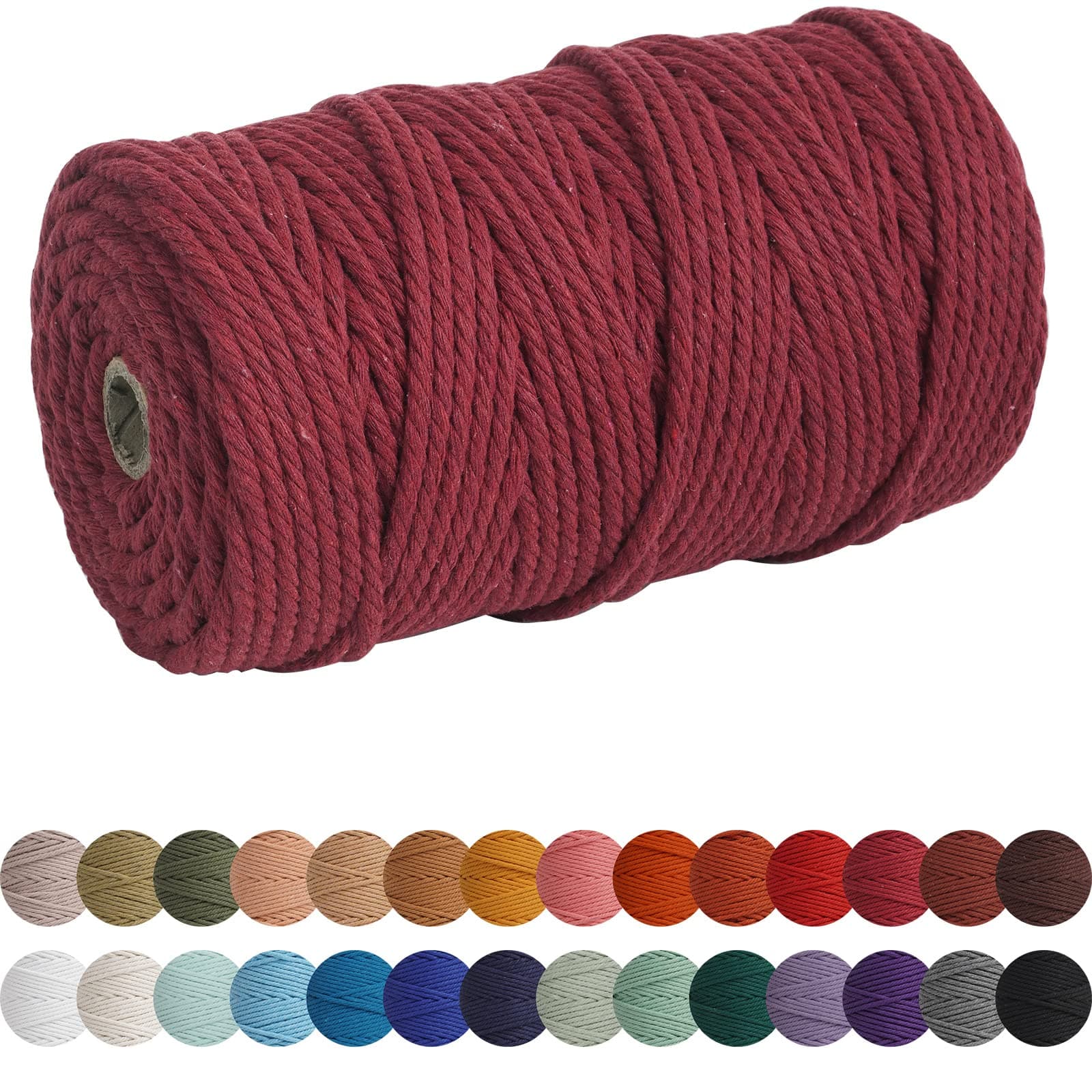 XKDOUS Wine Red Macrame Cord 4mm x 109yards, Cotton Rope Macrame Yarn