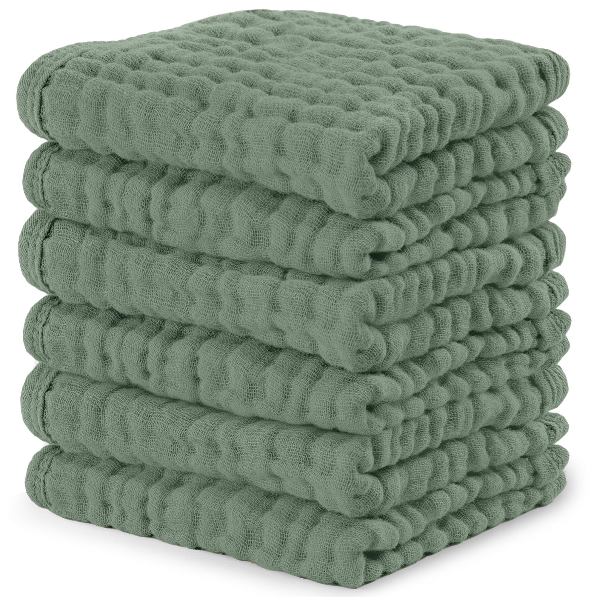 Comfy Cubs Muslin Baby Washcloths 25x25cm 6 Pk - Fern