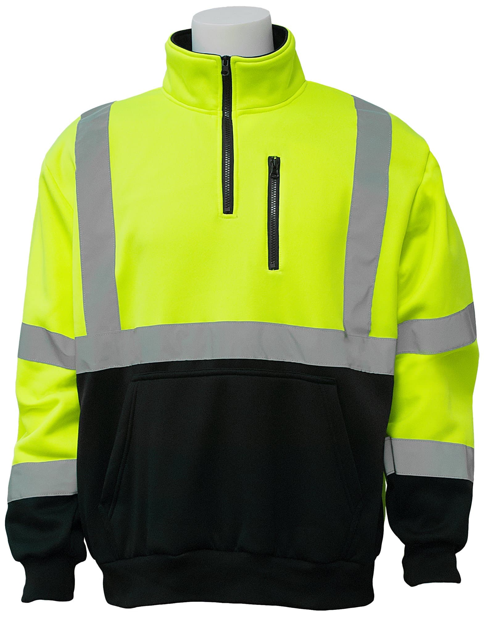 ERB 63876 W379 Aware Wear Class 3 1/4 Zip Sweatshirt, Lime/Black, 5X-Large