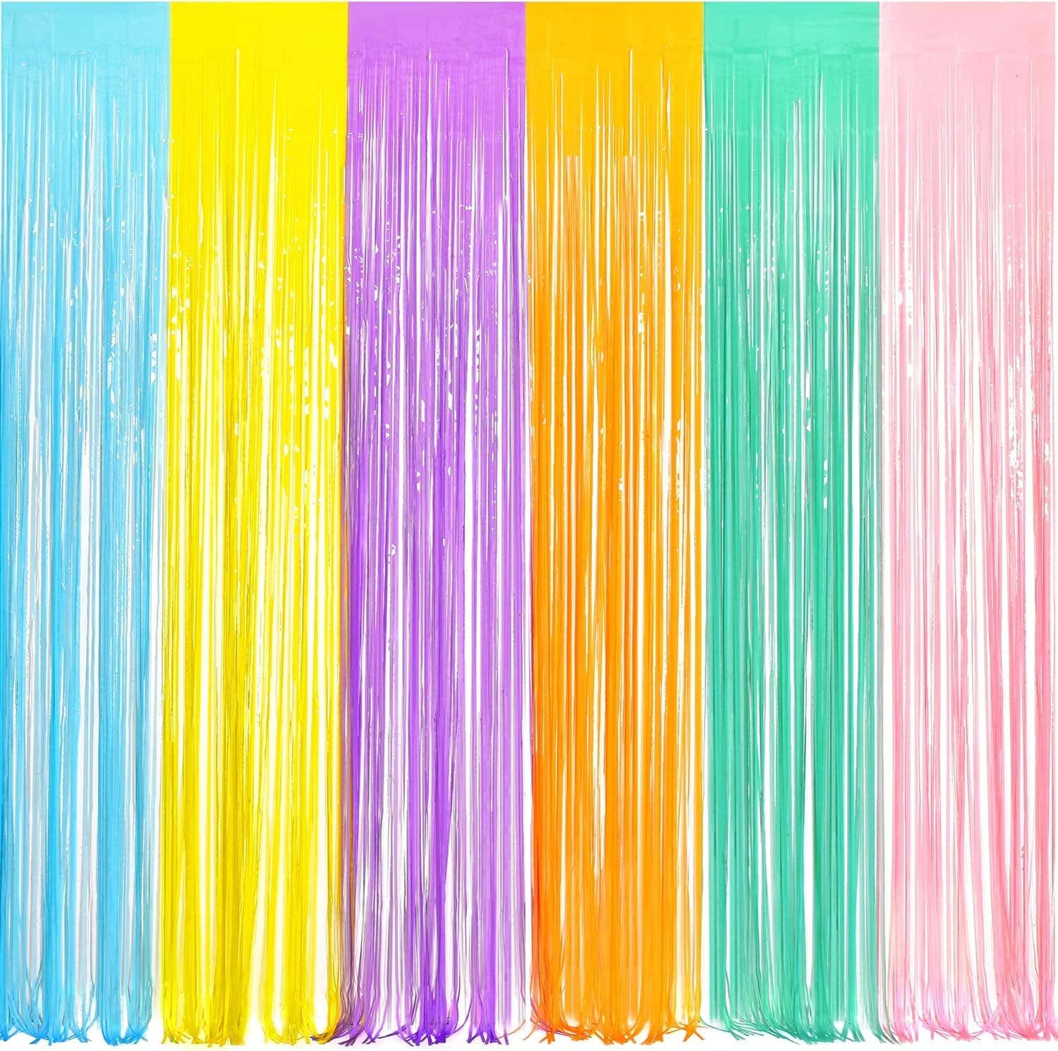 BRAVESHINE Easter Decorations Metallic Foil Fringe Curtain Colorful Tinsel Backdrop - 3.2x8.2 ft Rainbow Photo Booth Streamer for Birthday Princess Unicorn Sweet Candy Donut Pastel Party Decorations