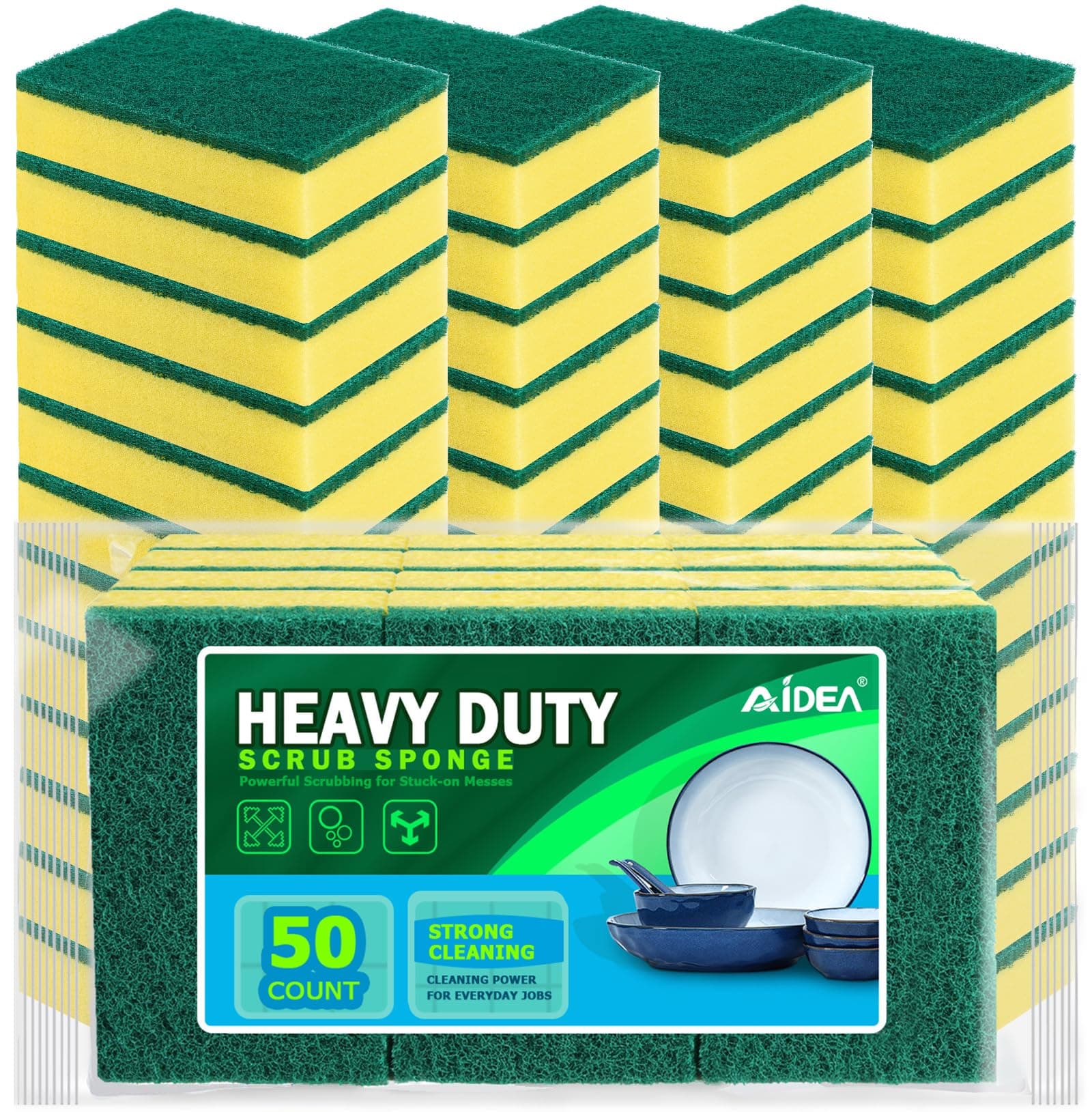 AIDEA Sponges Kitchen, 50-PK Heavy Duty Dish Sponge Kitchen, Scrub Sponges