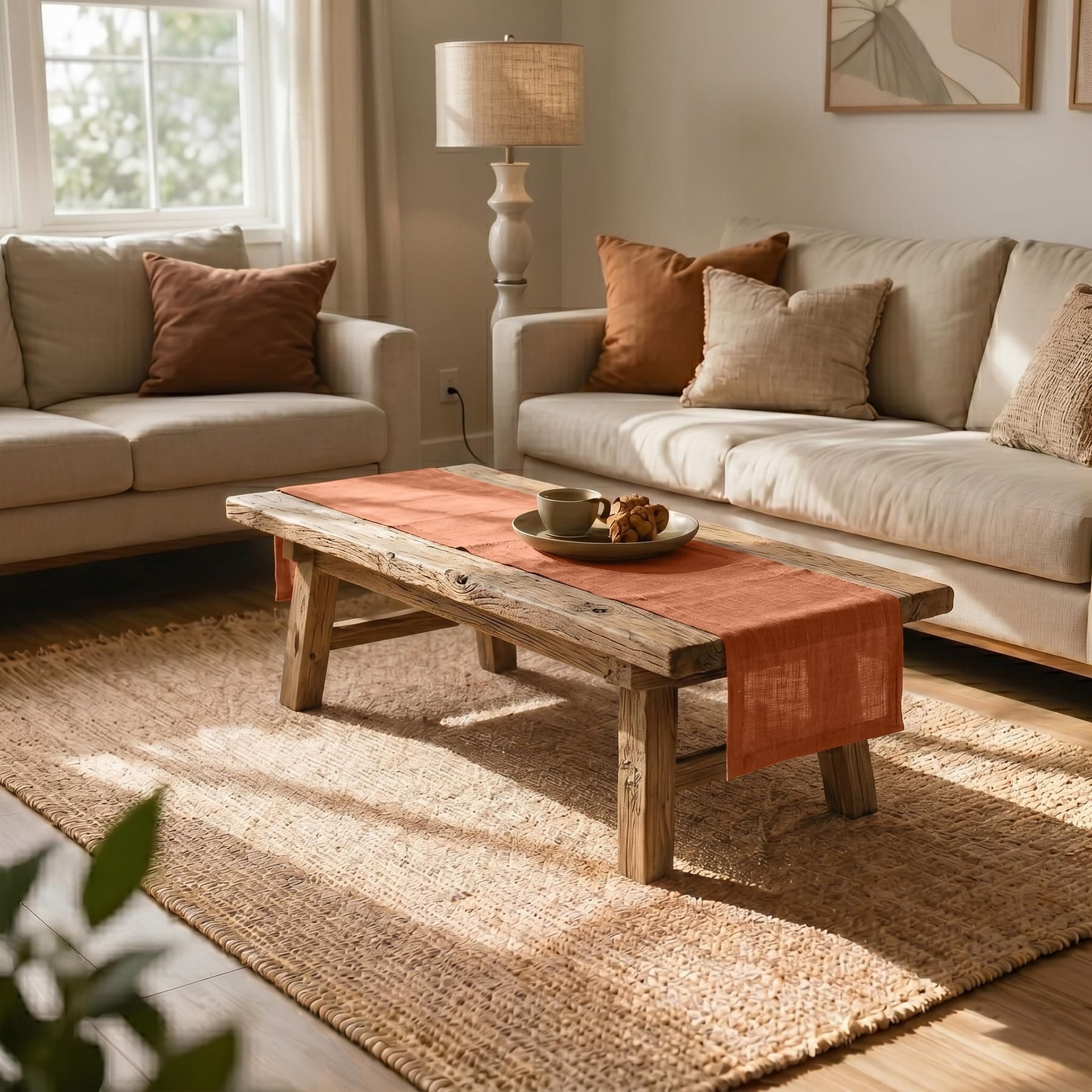 Solino Home 100% Pure Linen Table Runner Cinnamon Woven, Diana 14 x 36 in