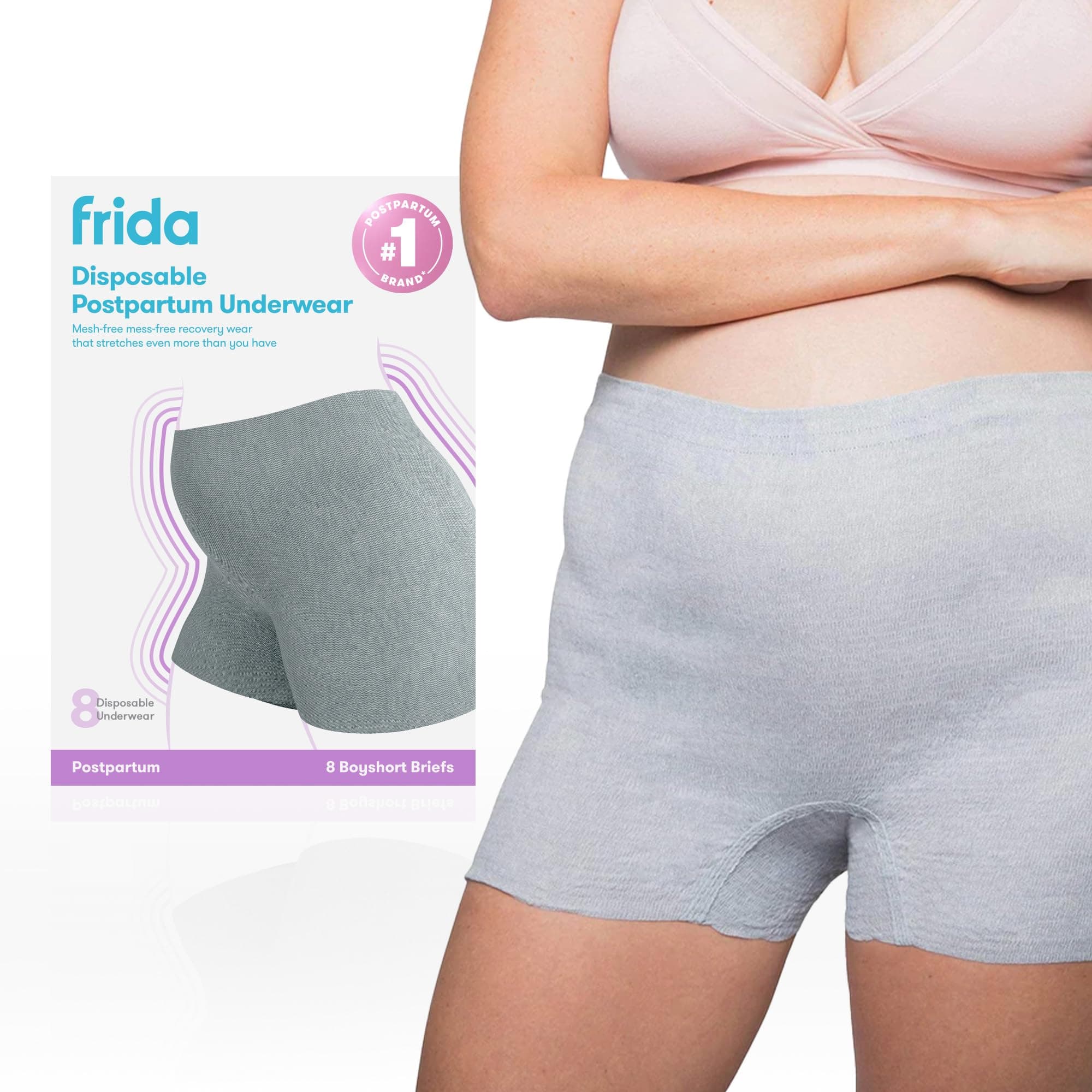 Frida Mom Postpartum Disposable Knickers | Microfibre Boyshort Cut Knickers with Super Soft, Stretchy and Breathable Fabric | Size Regular, 8ct