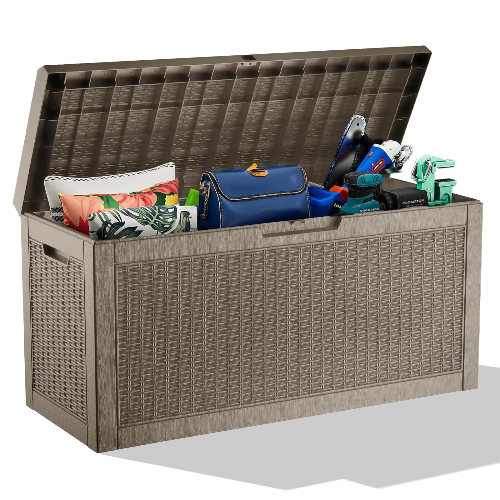 60 Gallon Deck Box,Resin Outdoor Storage Box with Lockable for Patio Furniture, Pool Accessories, Garden Tools, Waterproof Outside Storage Box, Grey Pattern