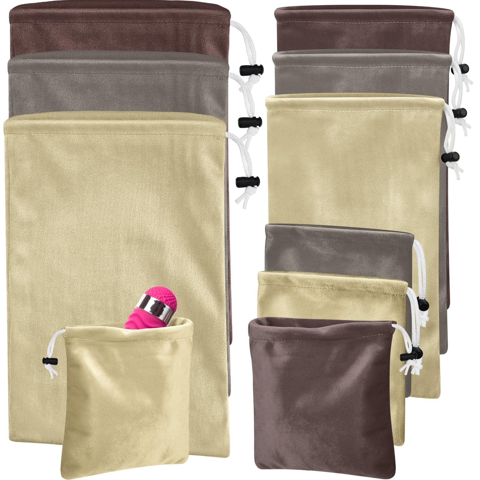 Amylove 9 Pcs Satin Drawstring Gift Bags for Adult, Khaki Series