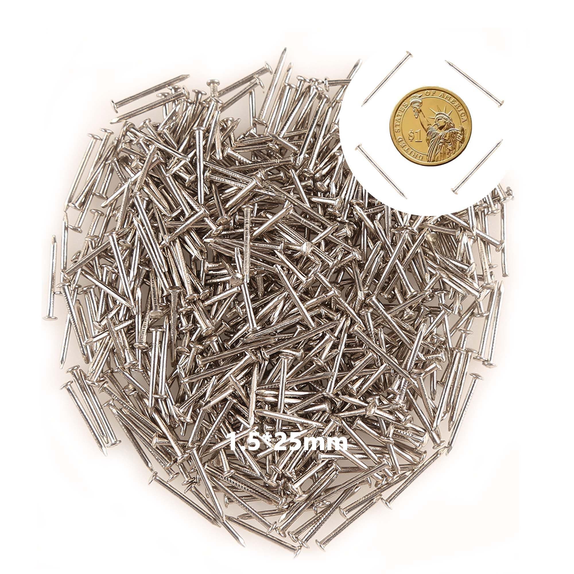 newlng 500pcs Small Nail Round Head Tiny Nails String Art Nails Hand-Made Hardware Accessories Fasteners Mini Nails 1.5mm X 25mm/0.06"X1"(DXL) Silver