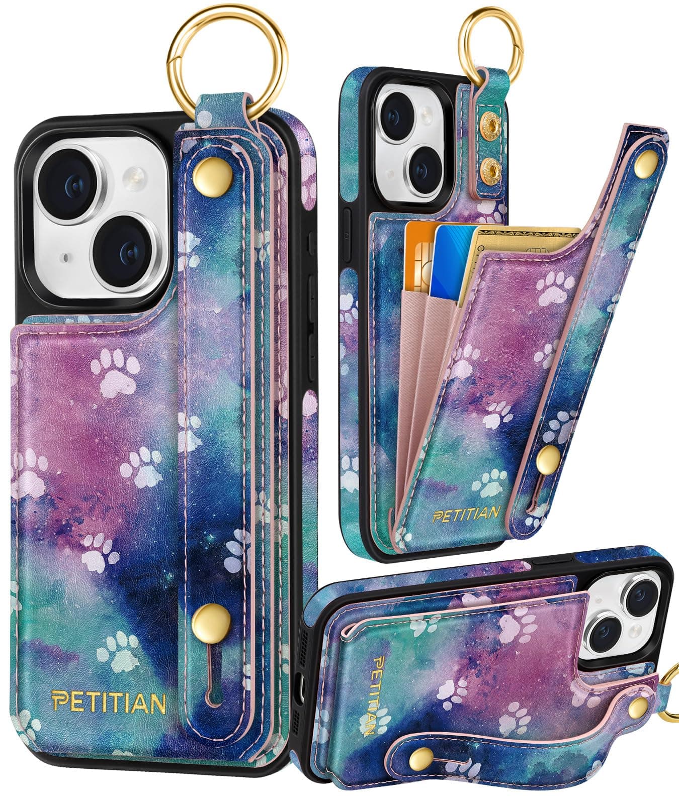 Petitian for iPhone 14/13 Wallet Case for Women, Cat Paw