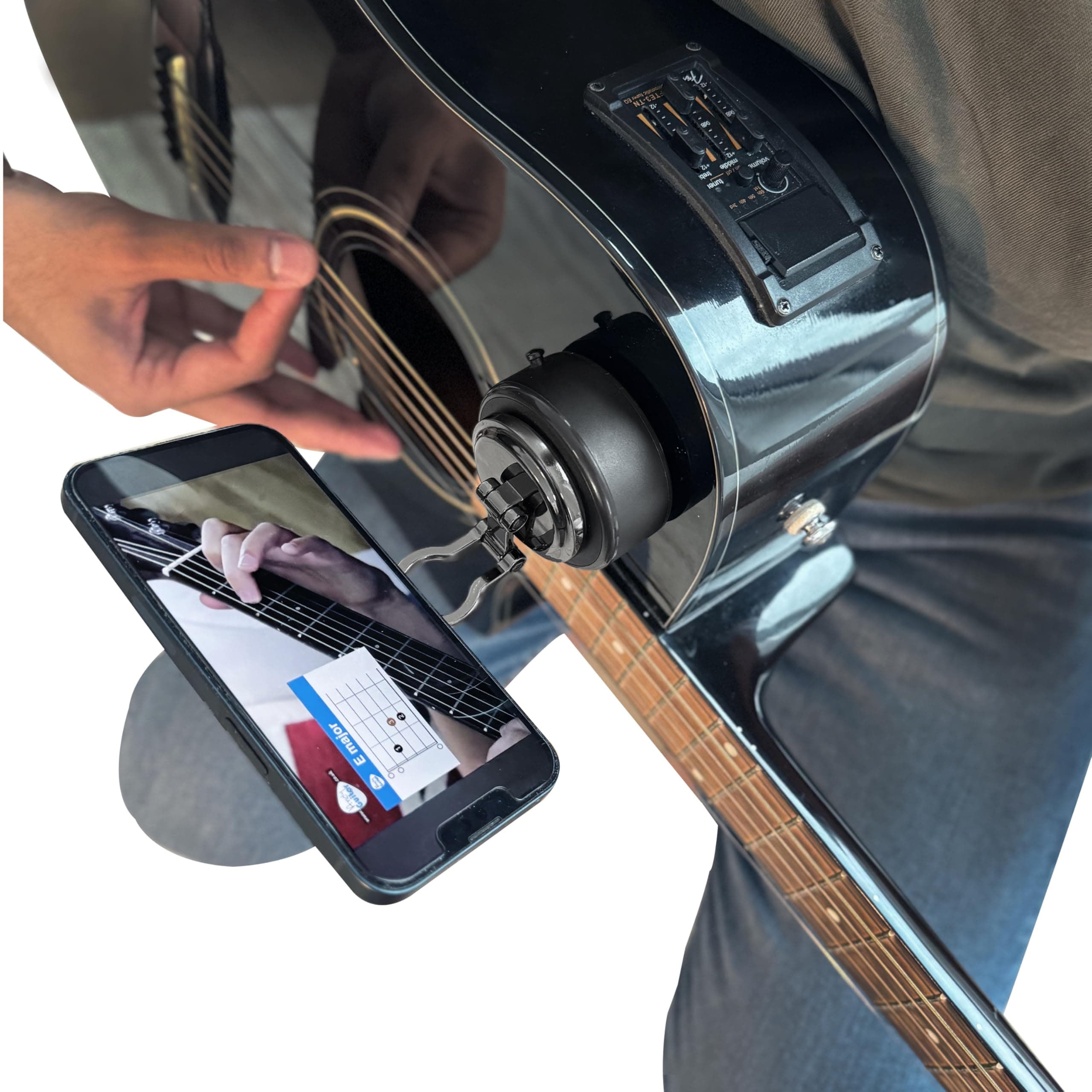 MotivatEM Strum Screen Guitar Phone Mount – Hands-Free Phone Holder with Vacuum Suction for Guitar – Perfect for Watching Tutorials & Tabs – Universal Fit for Guitar Players