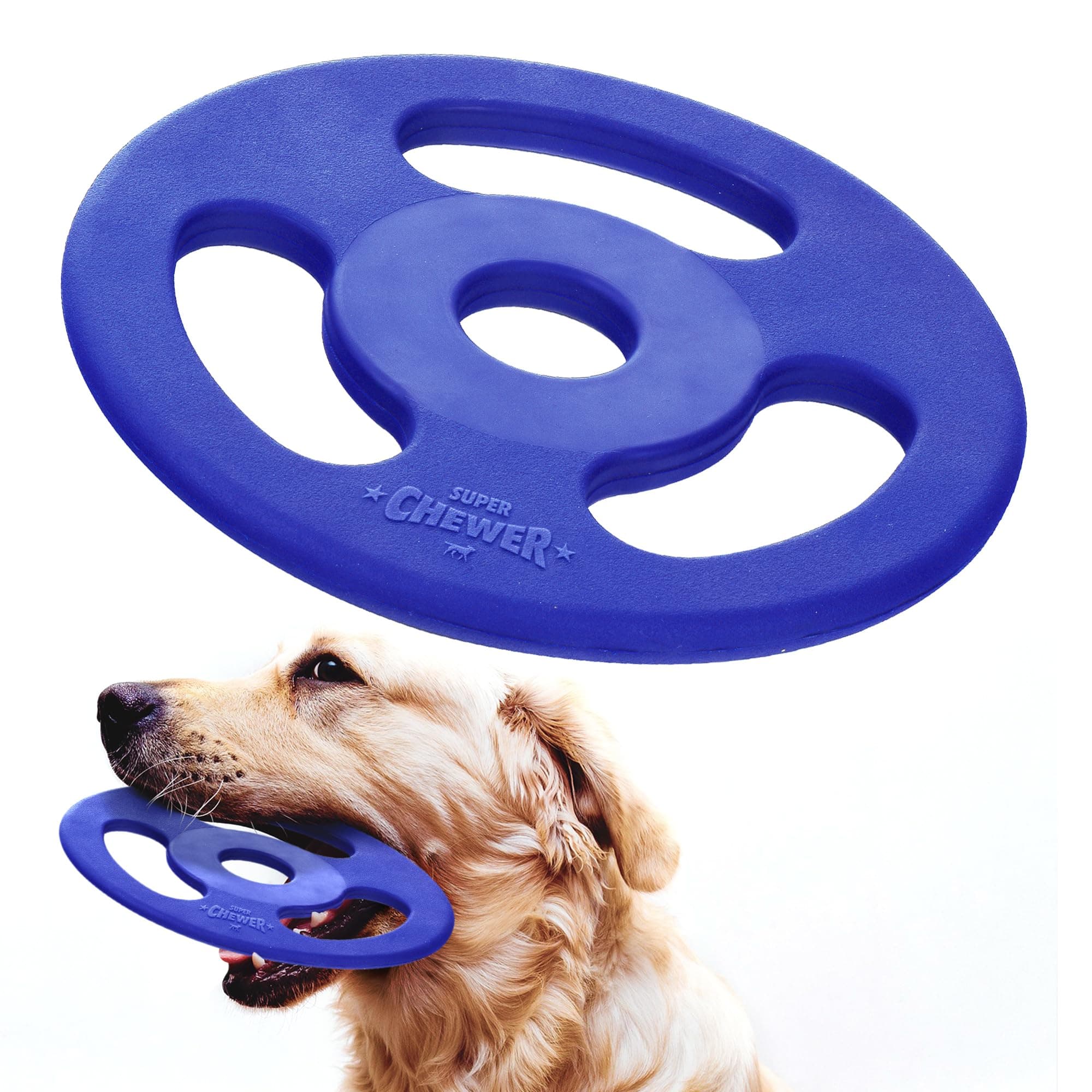 SuperChewy Tough Tug-of-War Flying Disc Toy | Lifetime Replacement | Strong Natural Rubber | Great Tug Disc Fetch Toy for Dogs | Ultra Durable Chew Toys for Aggressive Chewers | for All Breeds