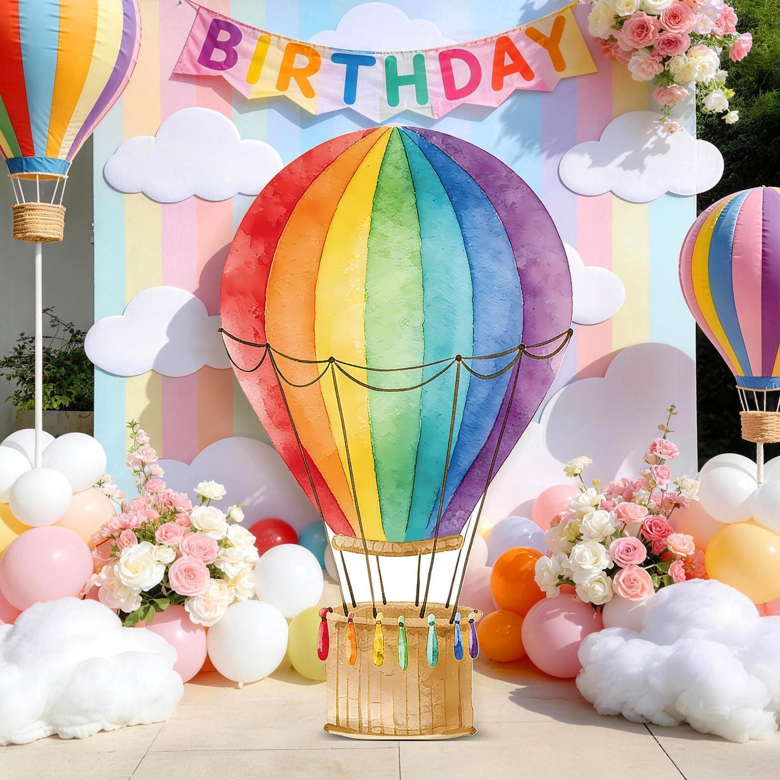 LawnIdyll 2.9 ft x 4.9 ft Hot Air Balloon Baby Shower Decorations, Large Colorful Hot Air Shaped Cardboard Cutout, Life-Size Standup Photo Booth Props for Birthday Party Celebration Backdrops Decor